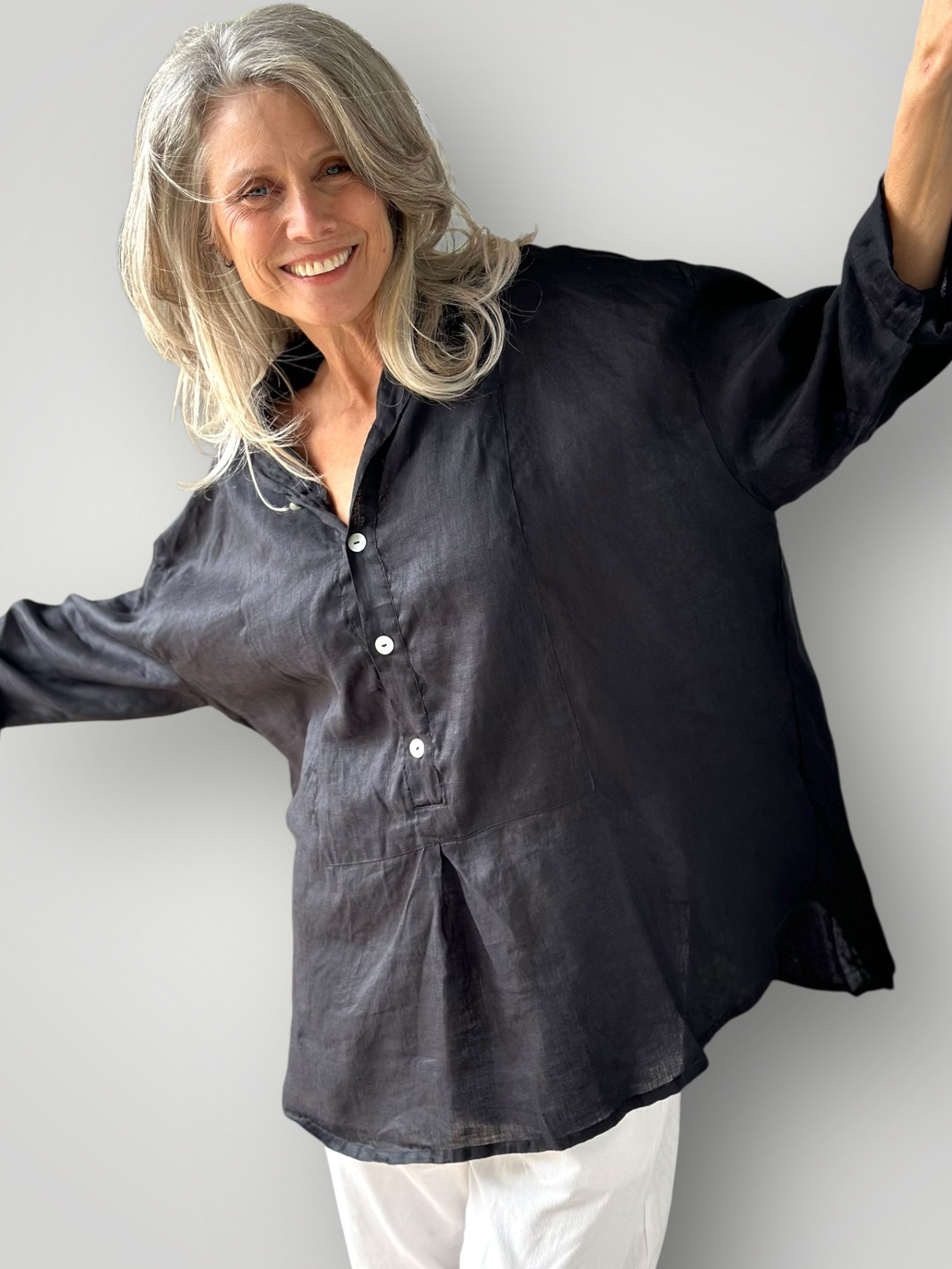megan shirt - black linen Apparel
