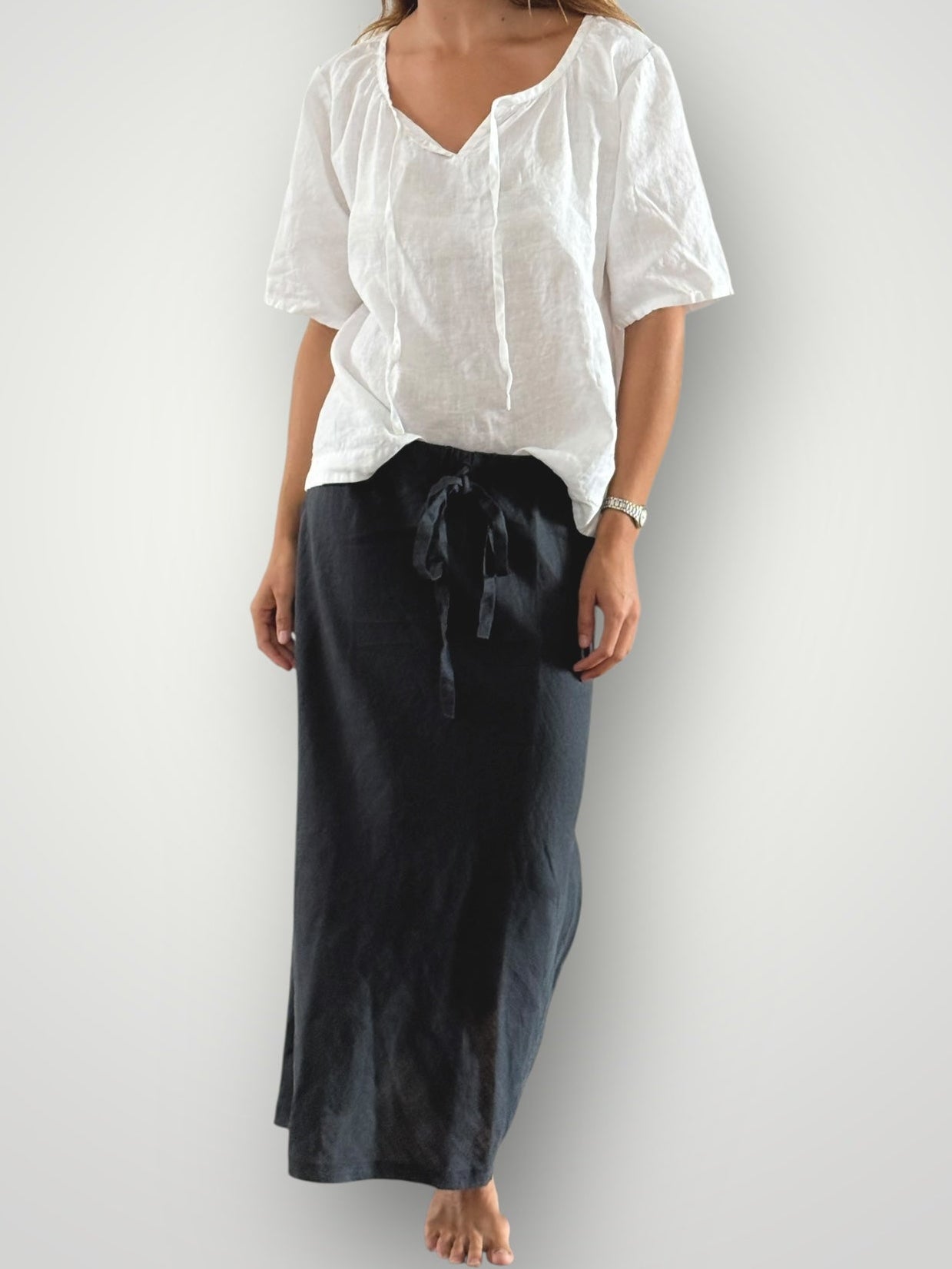 anthea skirt - charcoal linen Apparel