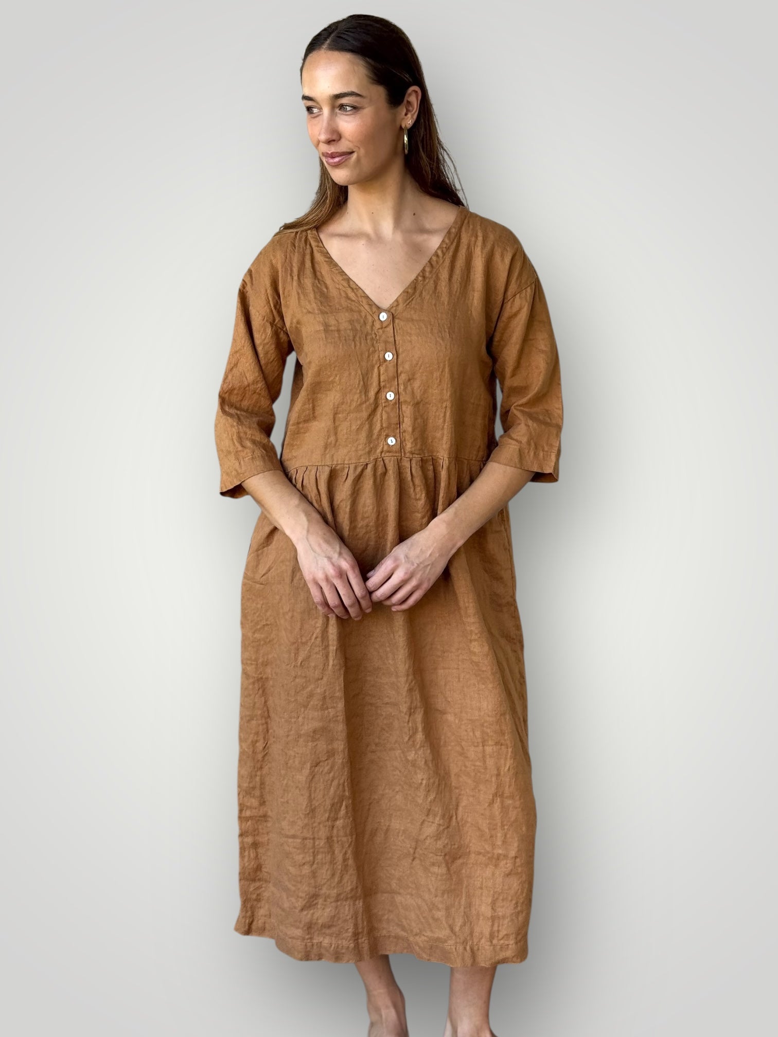 heidi dress - caramel linen Apparel