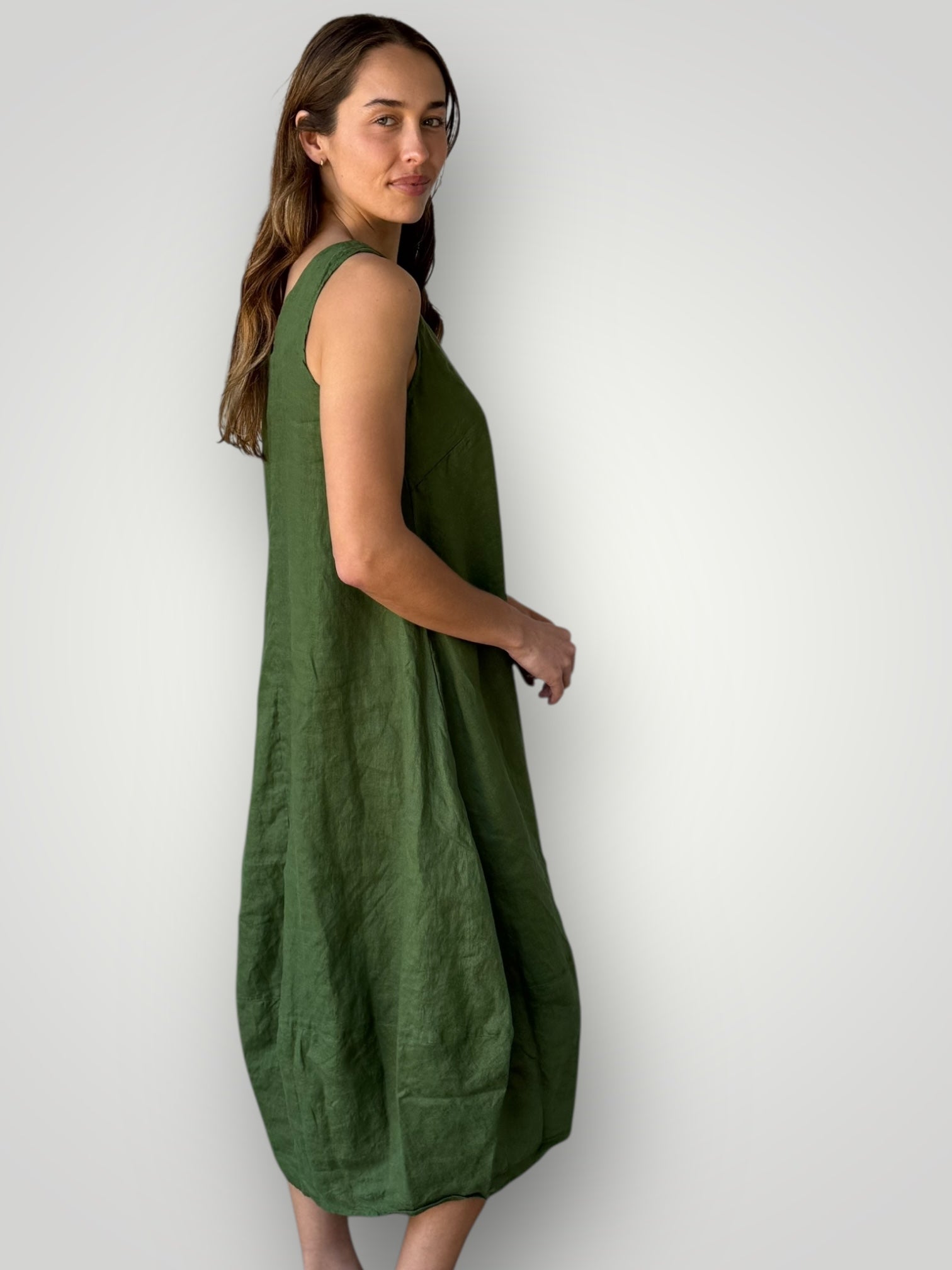 amber dress - moss linen Apparel