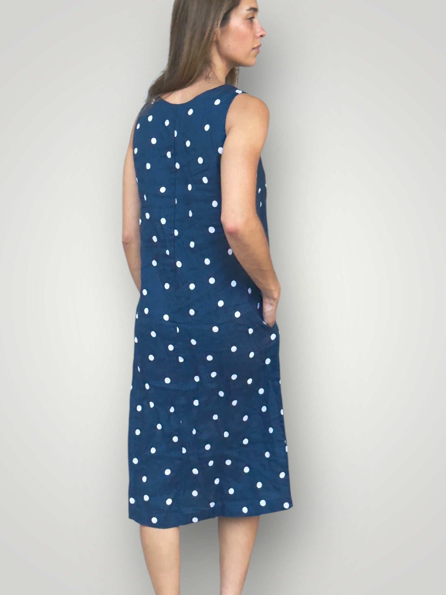 becky dress - navy spot linen Apparel