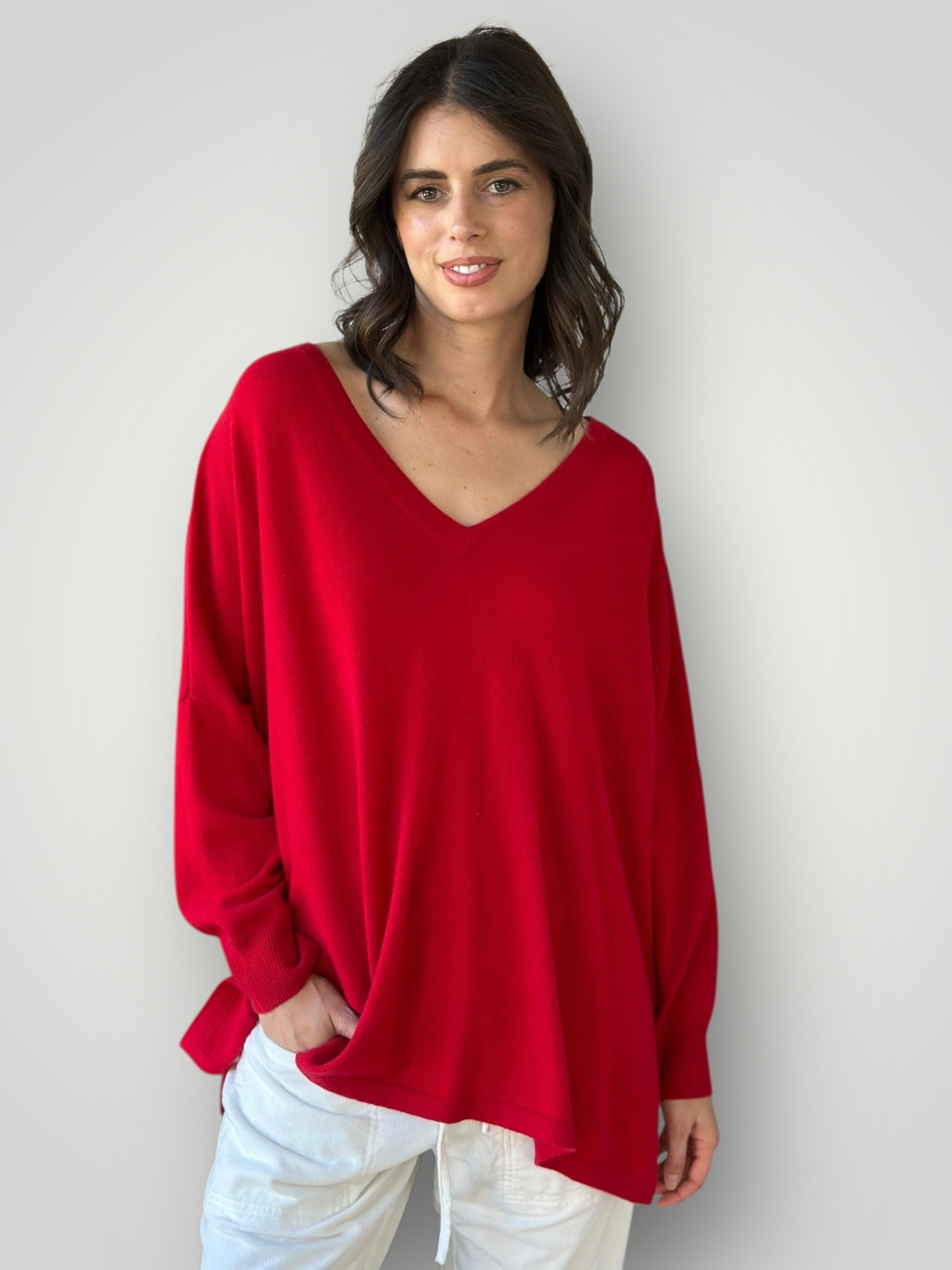 relaxed boyfriend knit- winter red cashmere Apparel