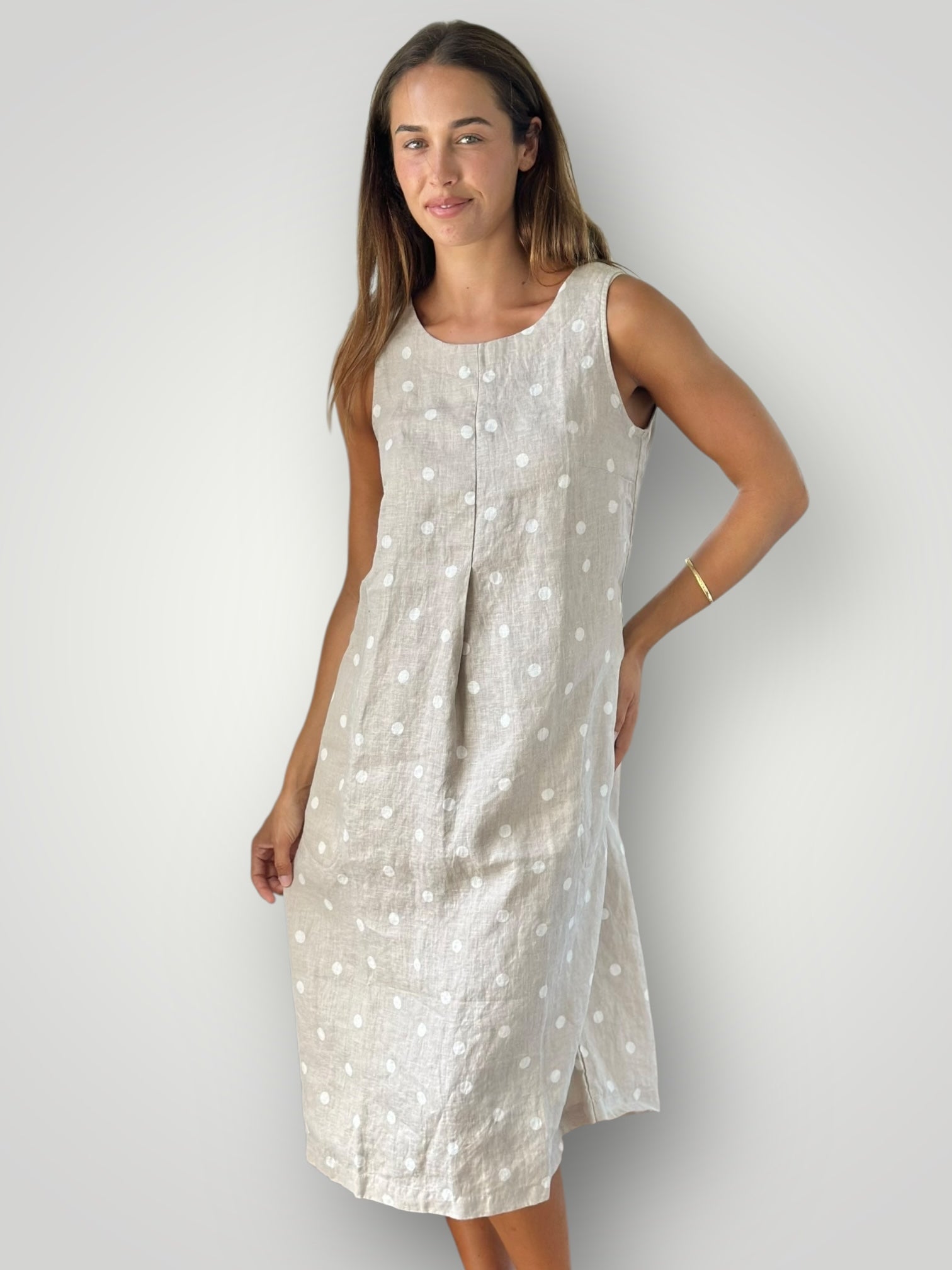 becky dress - natural spot linen Apparel