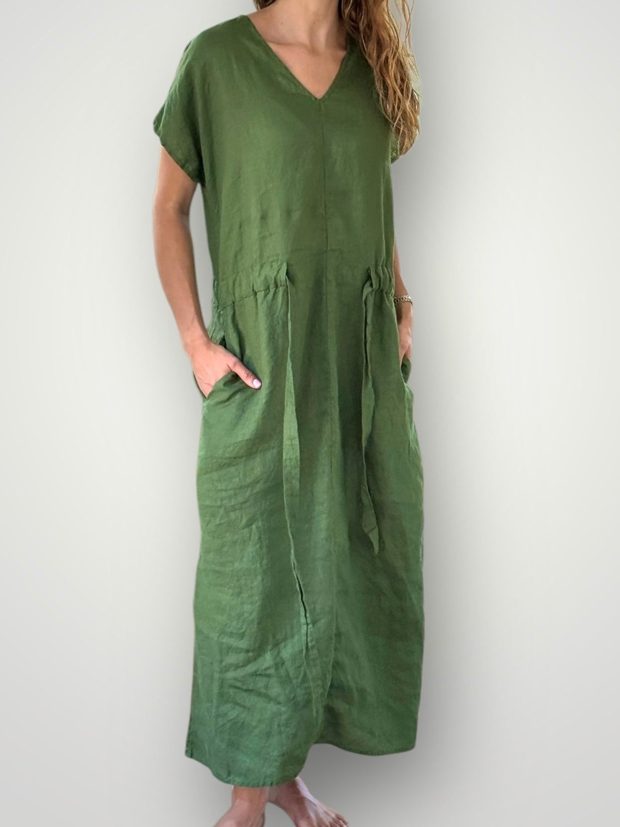 harper dress - moss linen Apparel