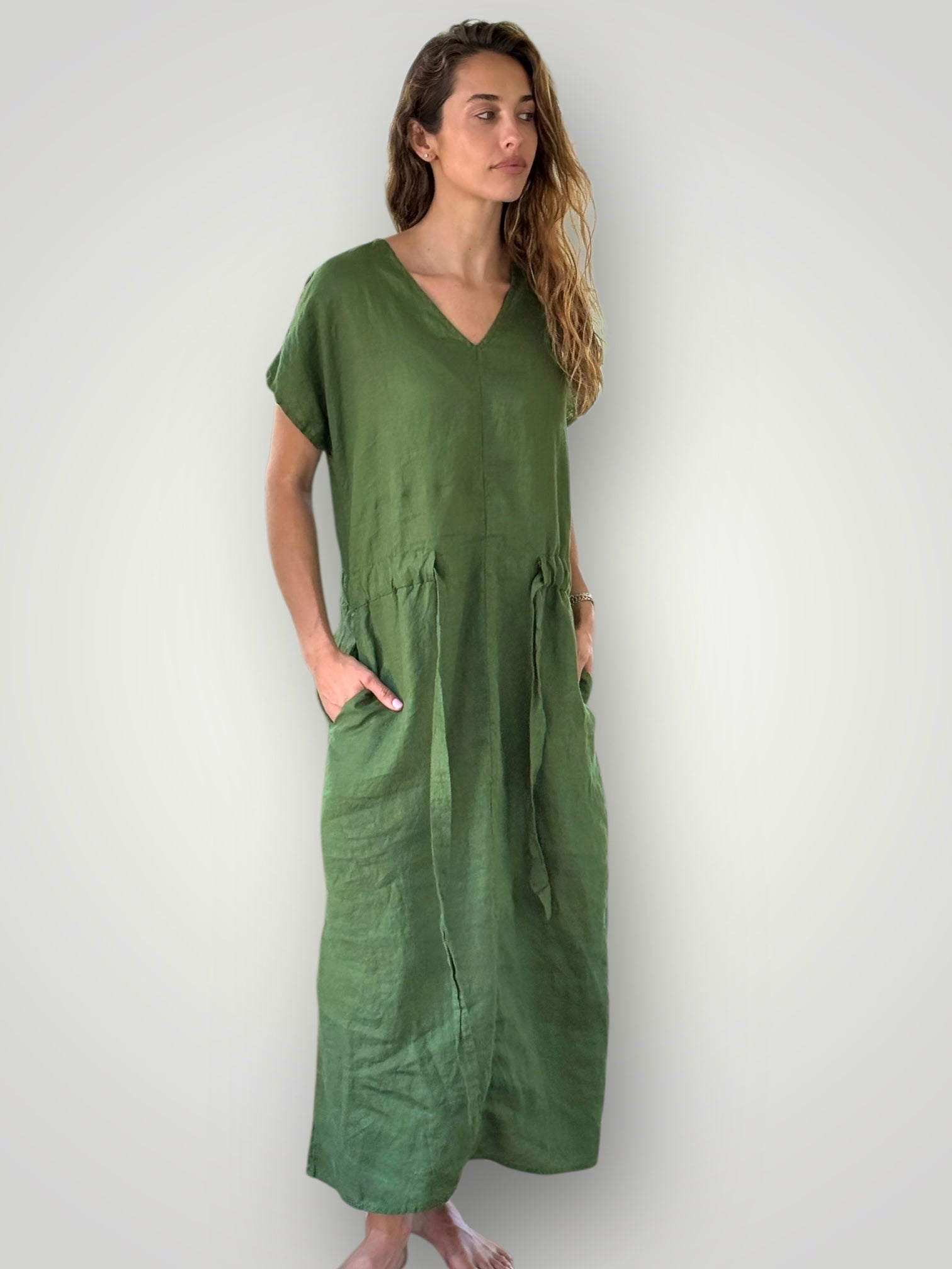 harper dress - moss linen Apparel