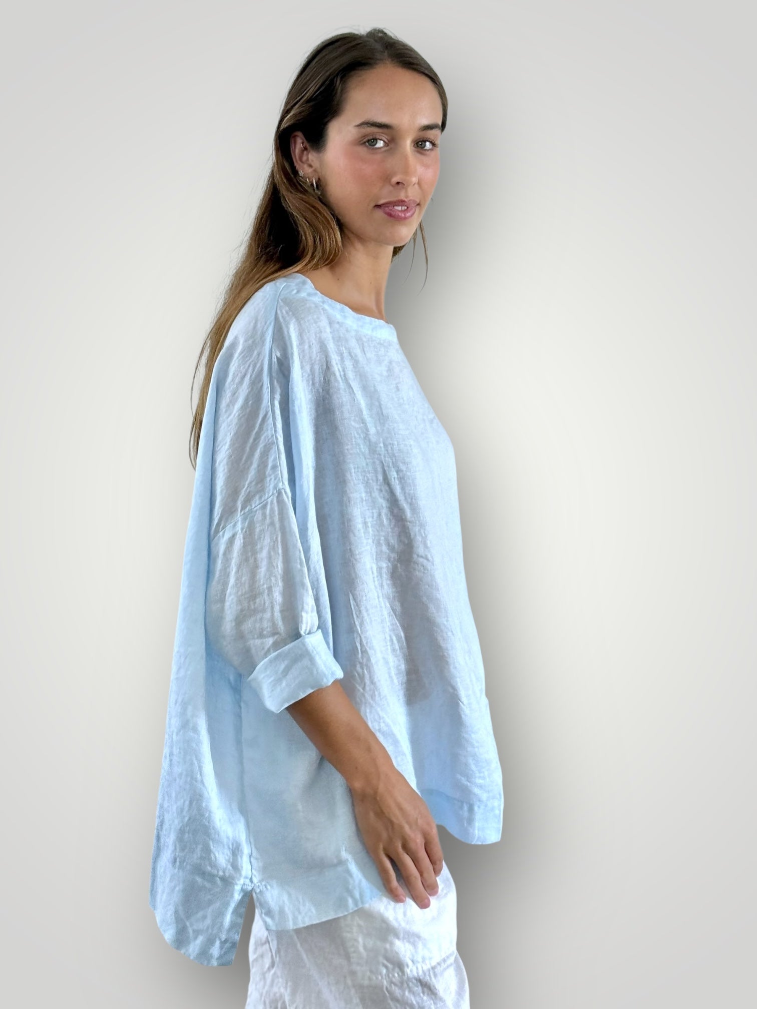 avril top - light soft blue linen Apparel