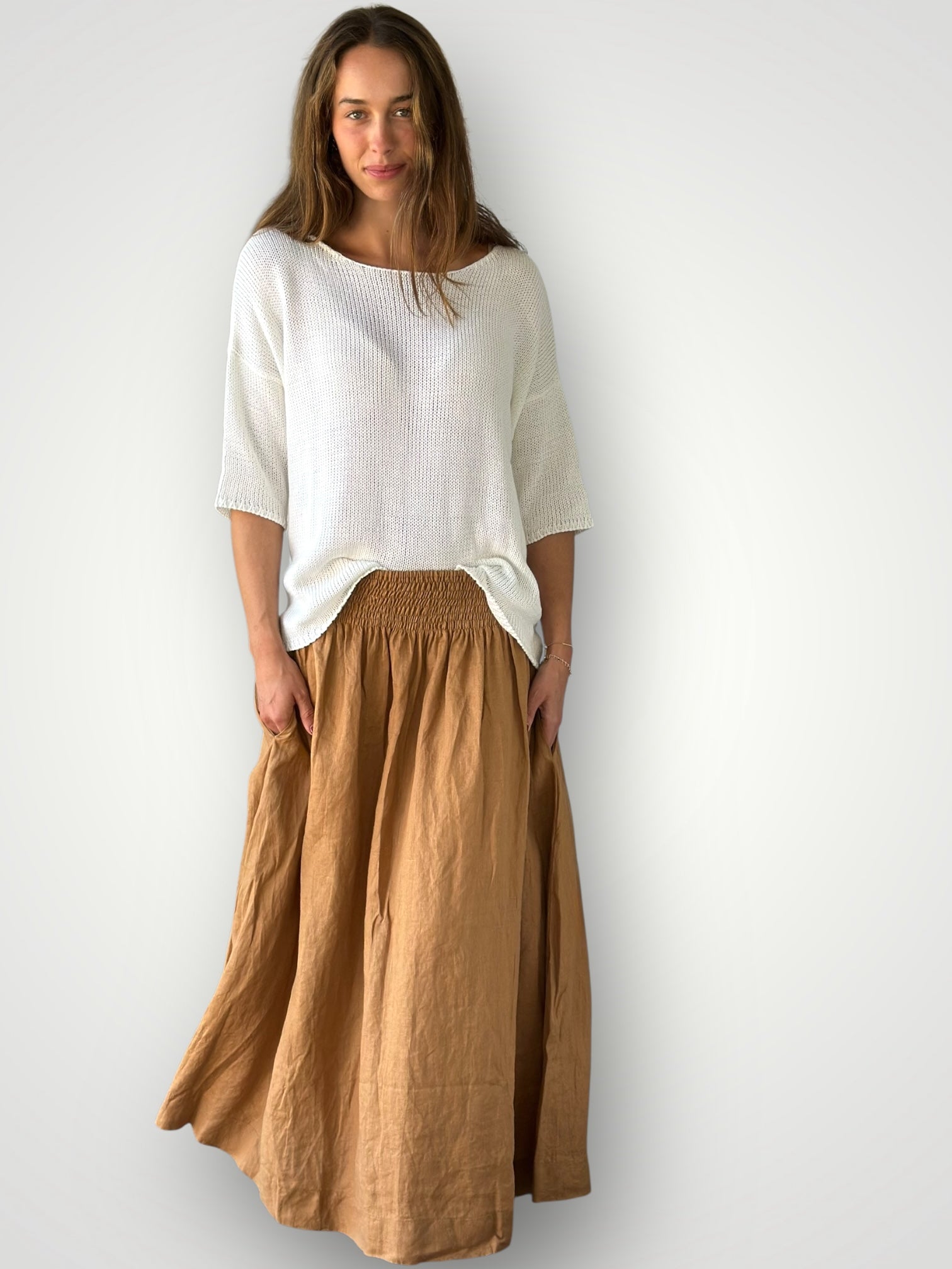 lulu skirt - caramel linen Apparel