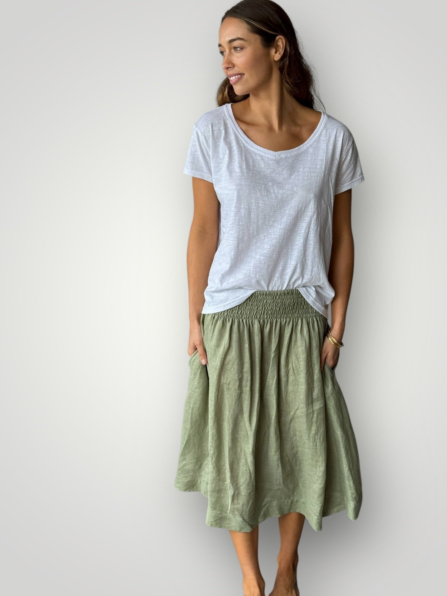 lola skirt - sage linen Apparel