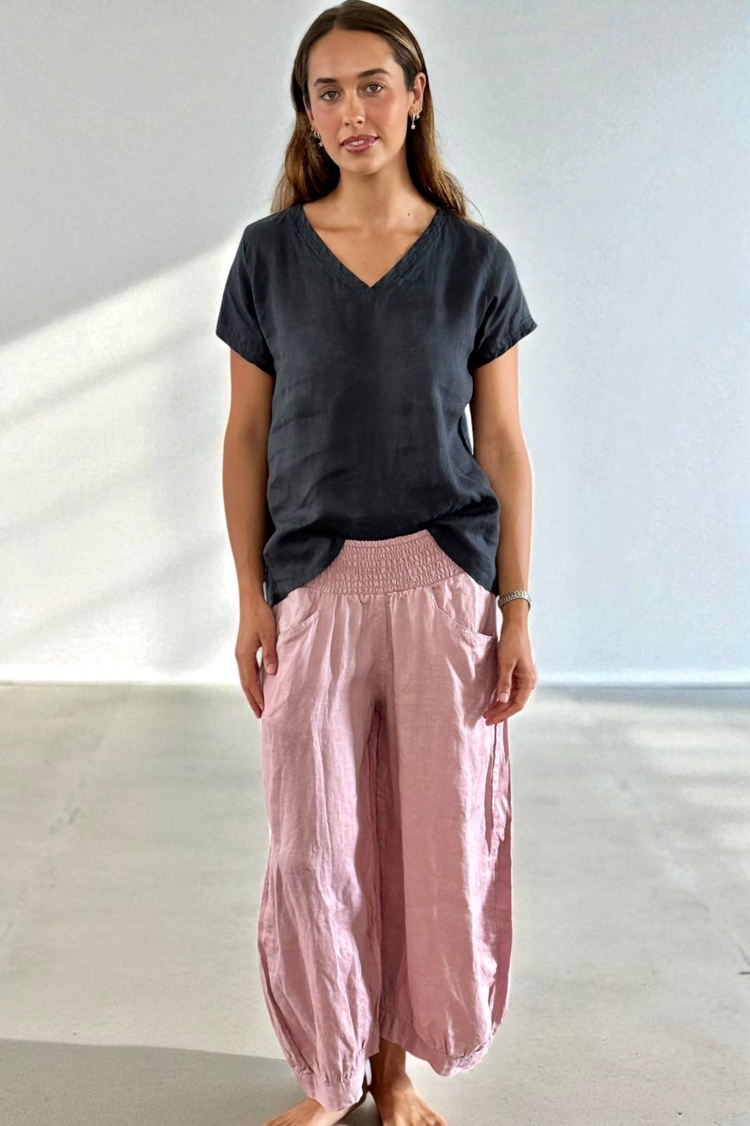 jackie pants - dusty rose linen Apparel