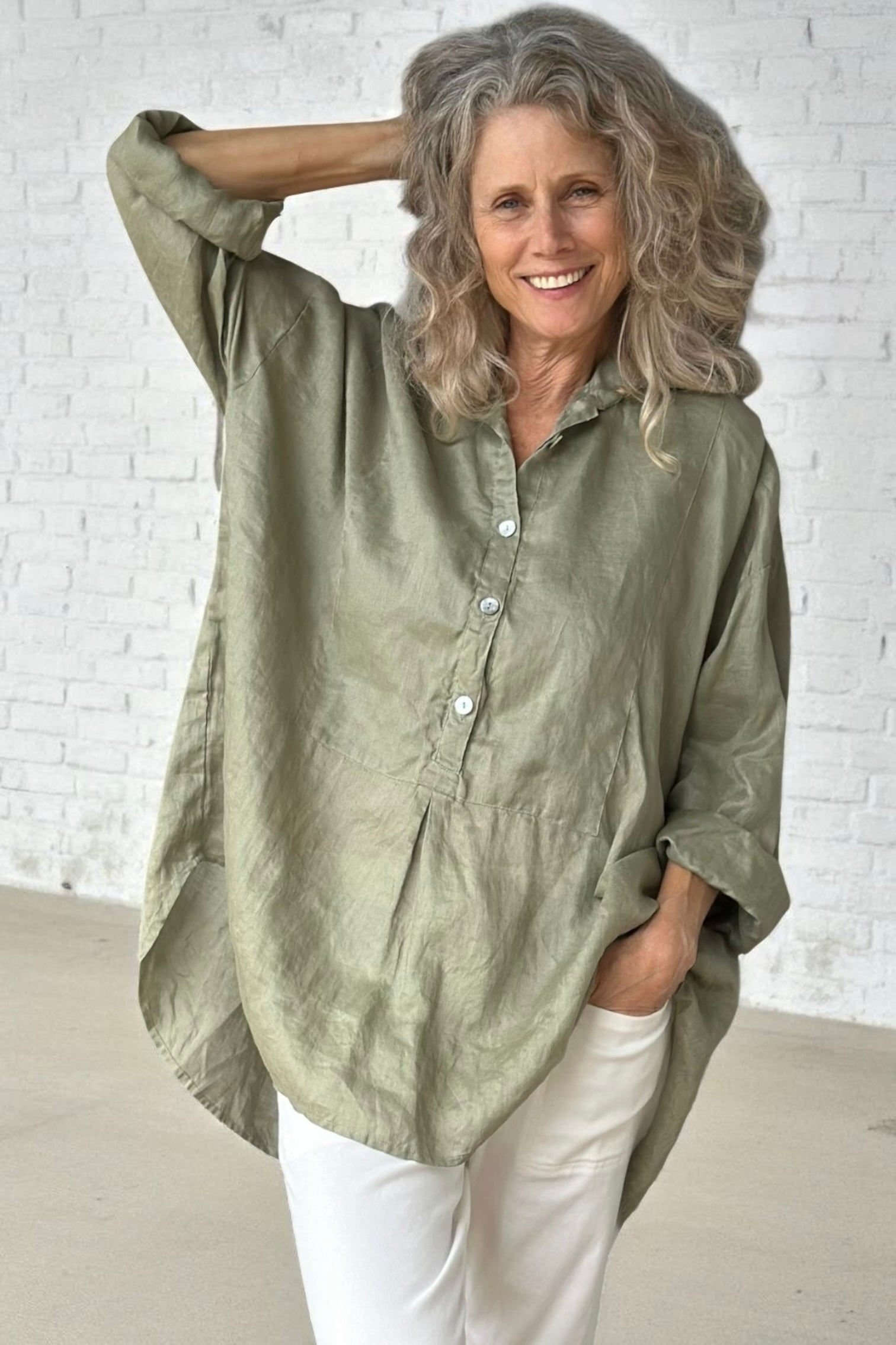 megan shirt - sage linen Apparel