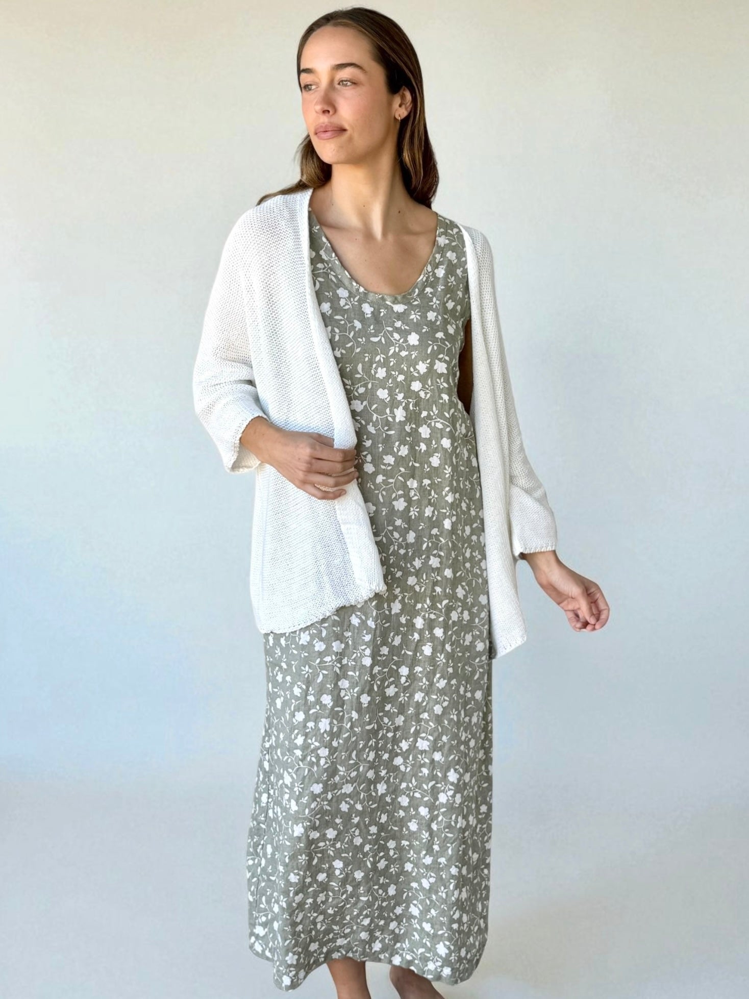 imogen dress-sage floral linen