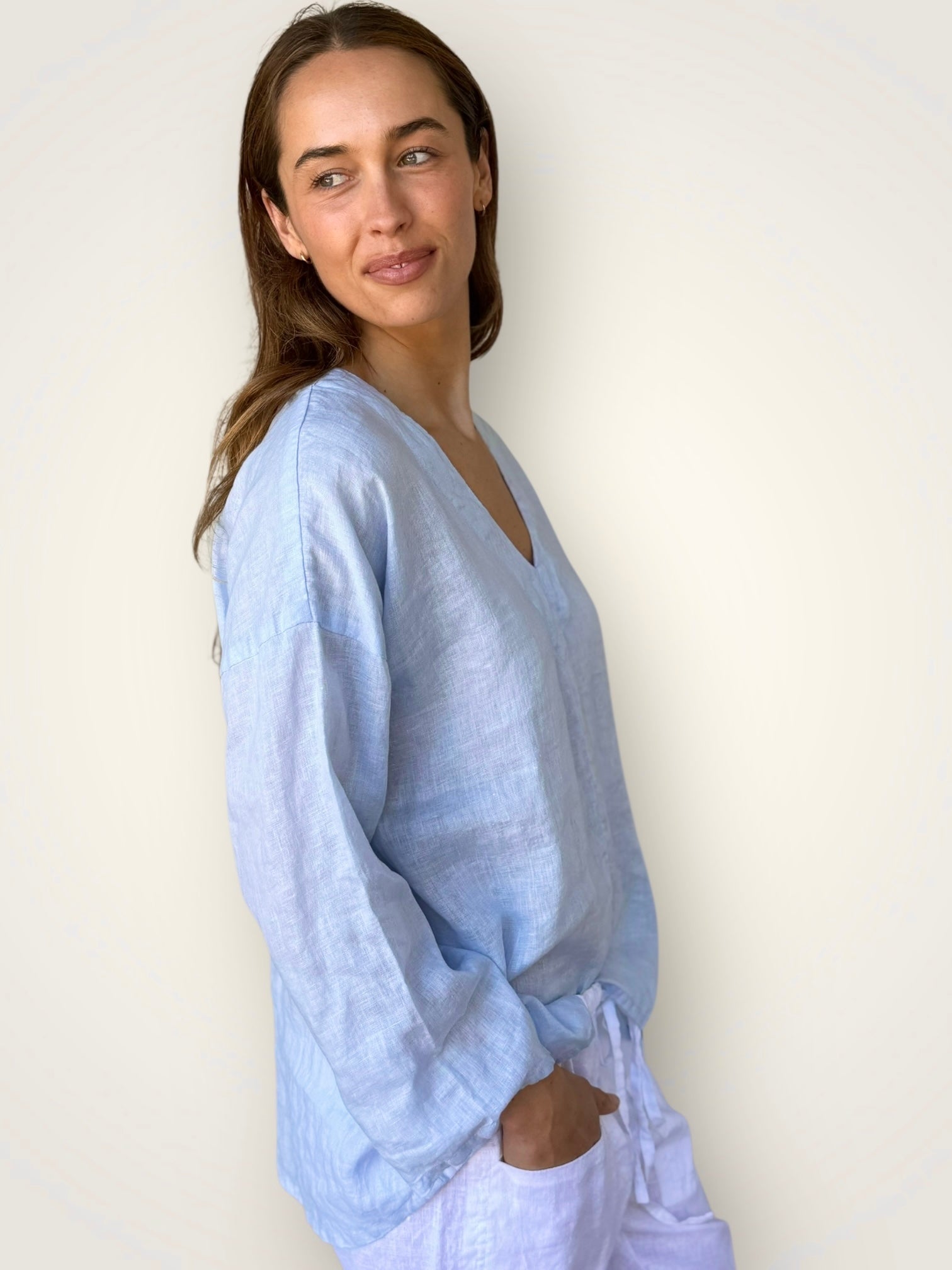paige top - soft blue linen Apparel