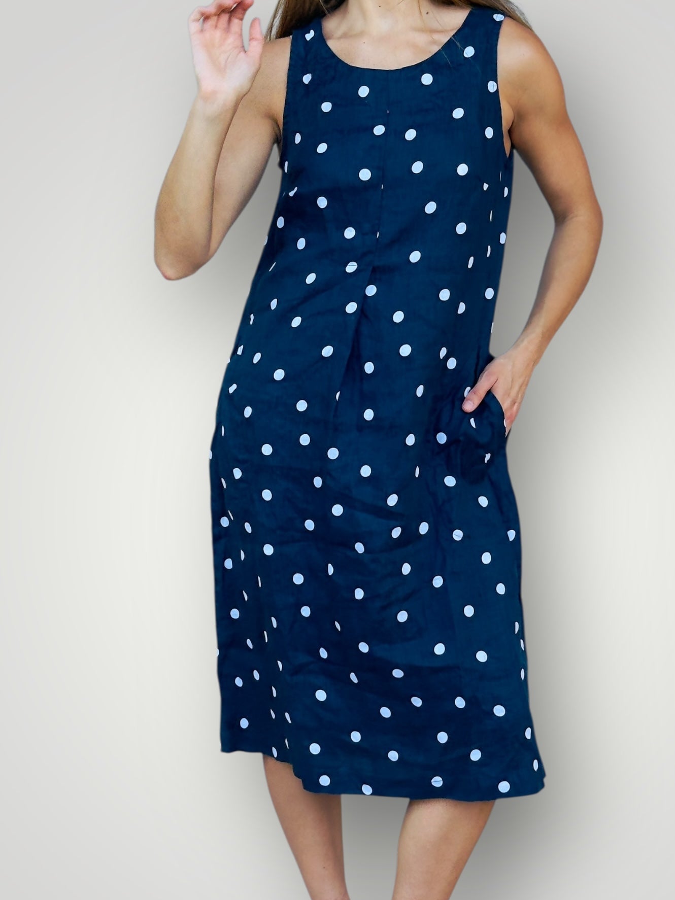 becky dress - navy spot linen Apparel