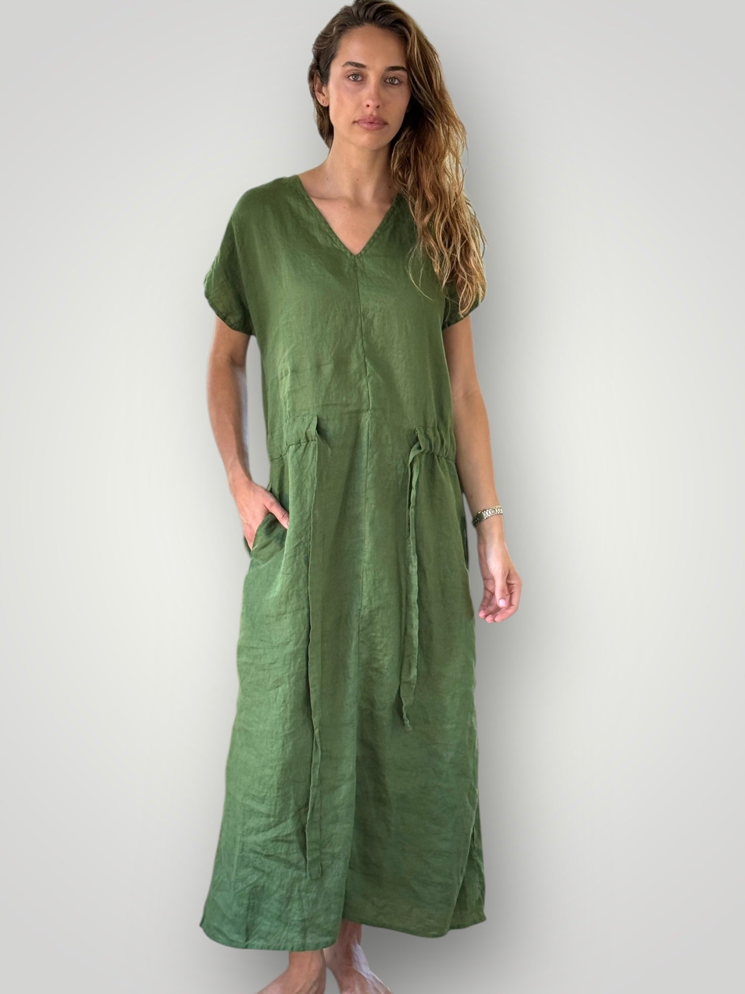 harper dress - moss linen Apparel