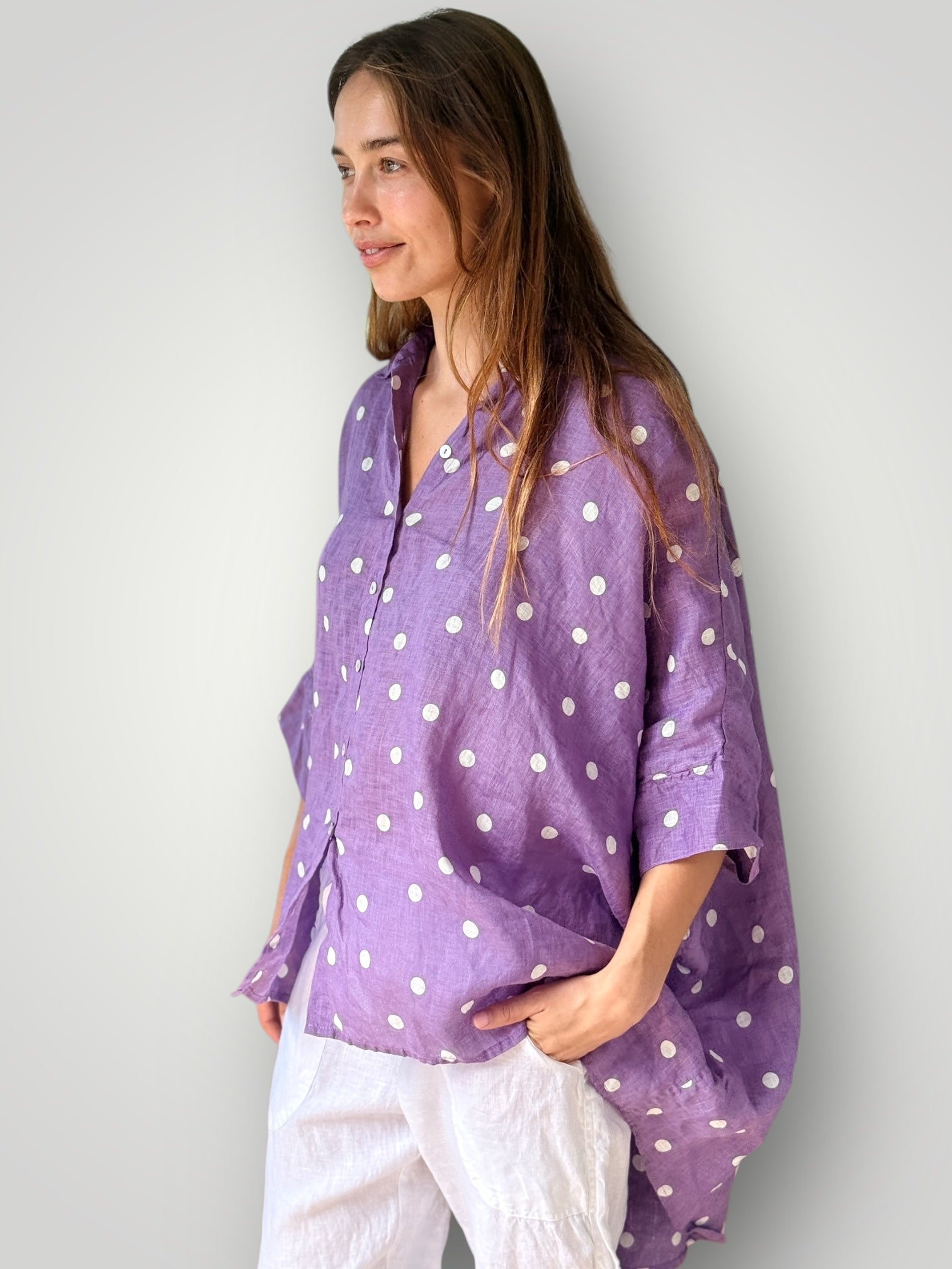 issey shirt - orchid spot linen Apparel