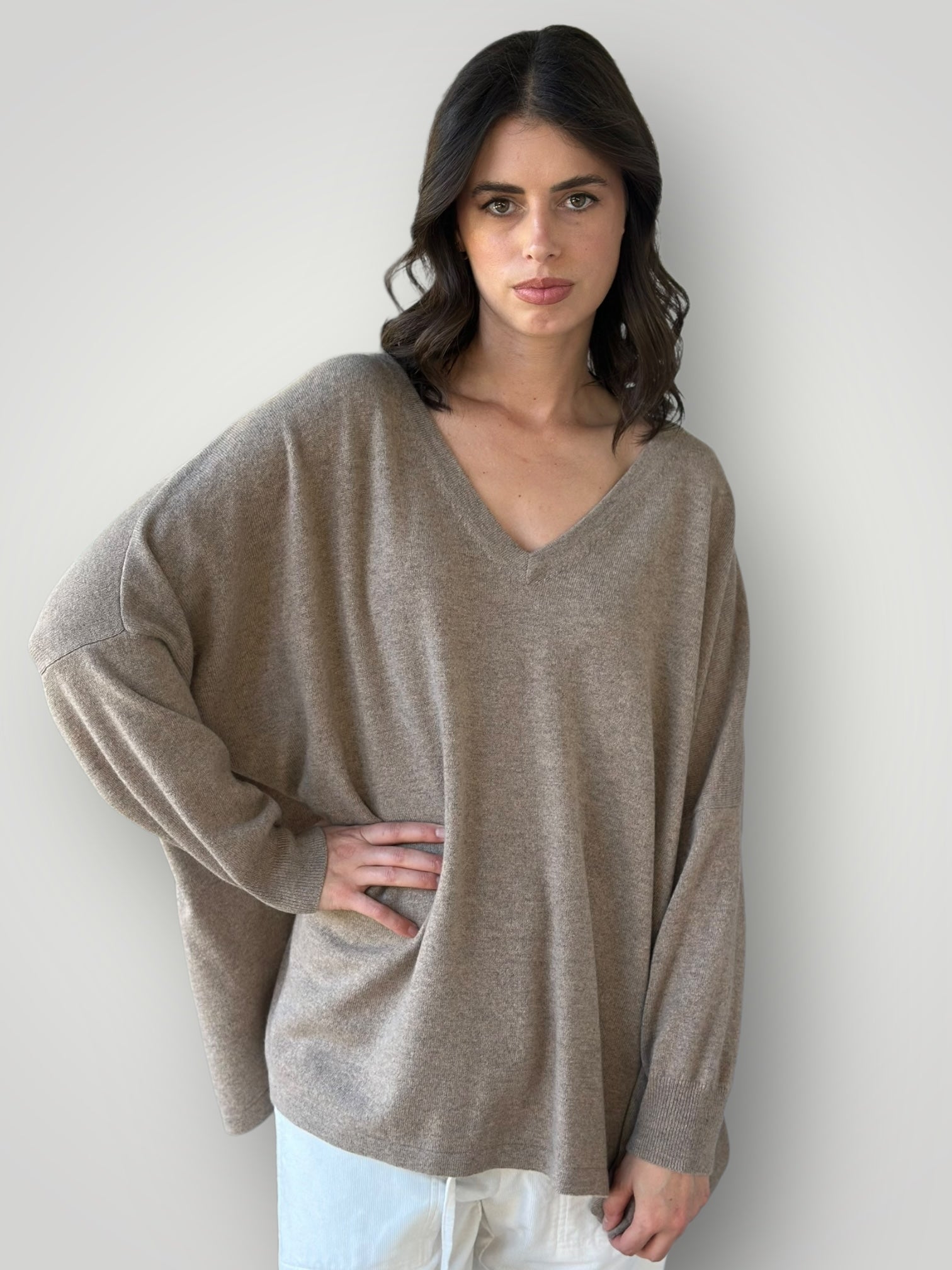 relaxed boyfriend knit- wheat cashmere Apparel