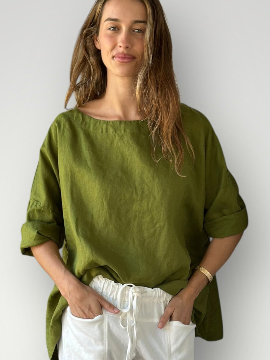 marita top - olive linen Apparel