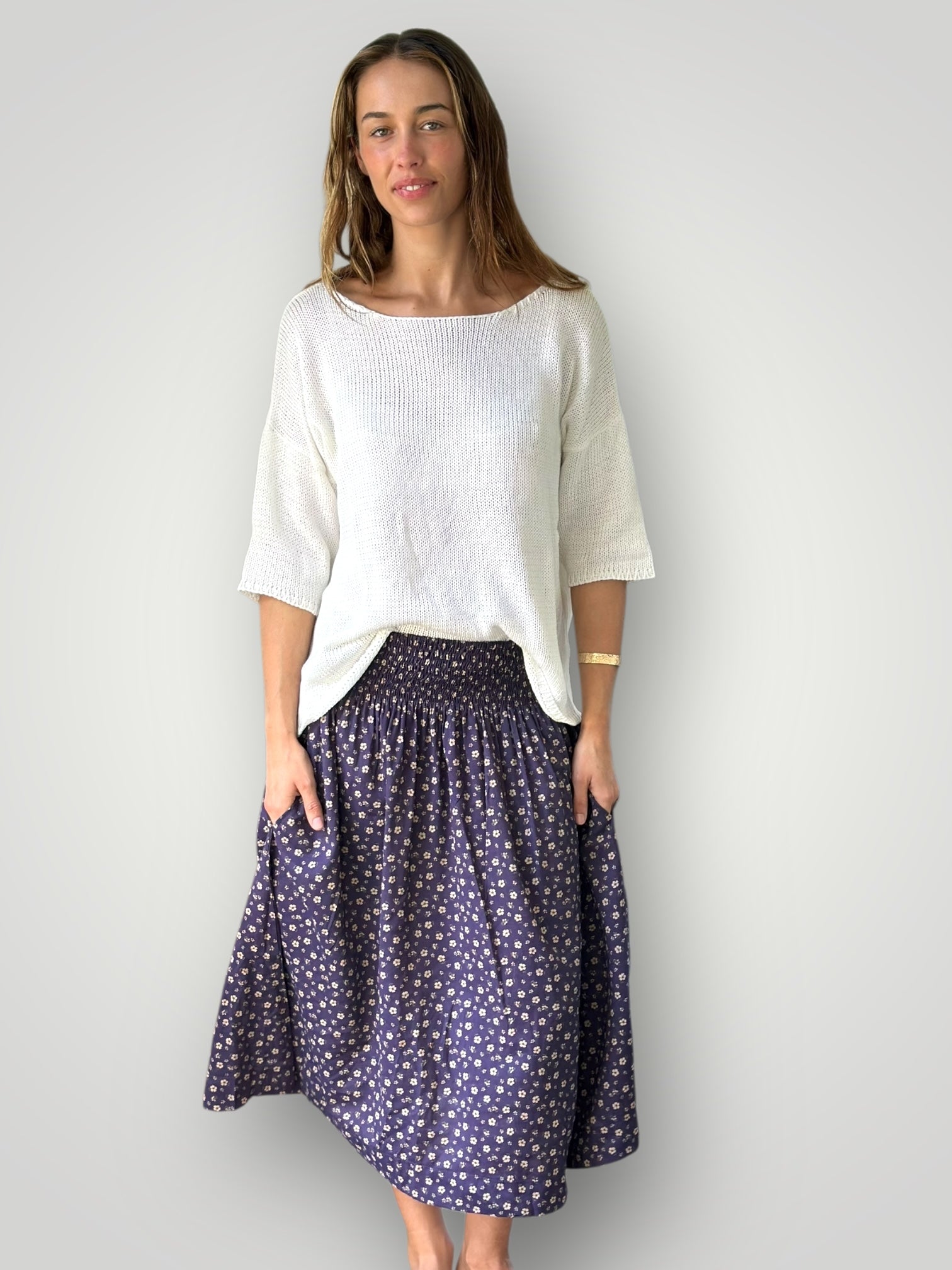 lola skirt - blueberry floral cotton Apparel