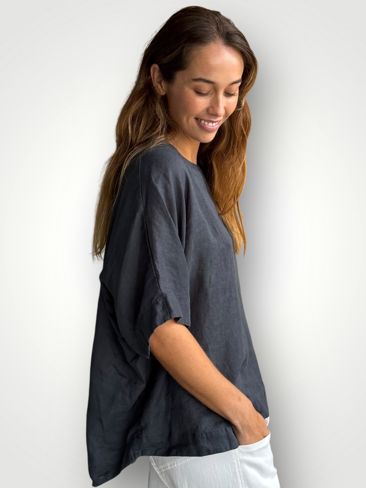 mia top - charcoal linen Apparel