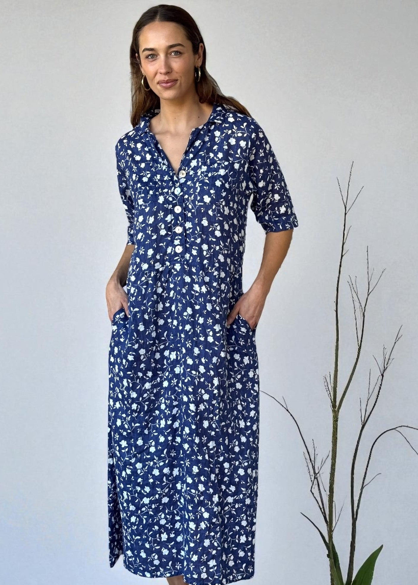 bridget dress - blue dusk floral linen Apparel