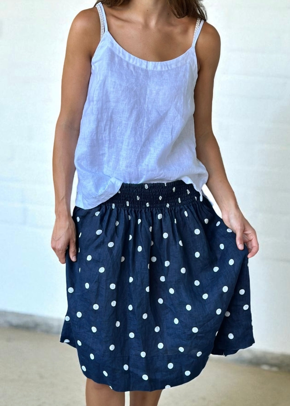 zoe skirt - navy spot linen Apparel