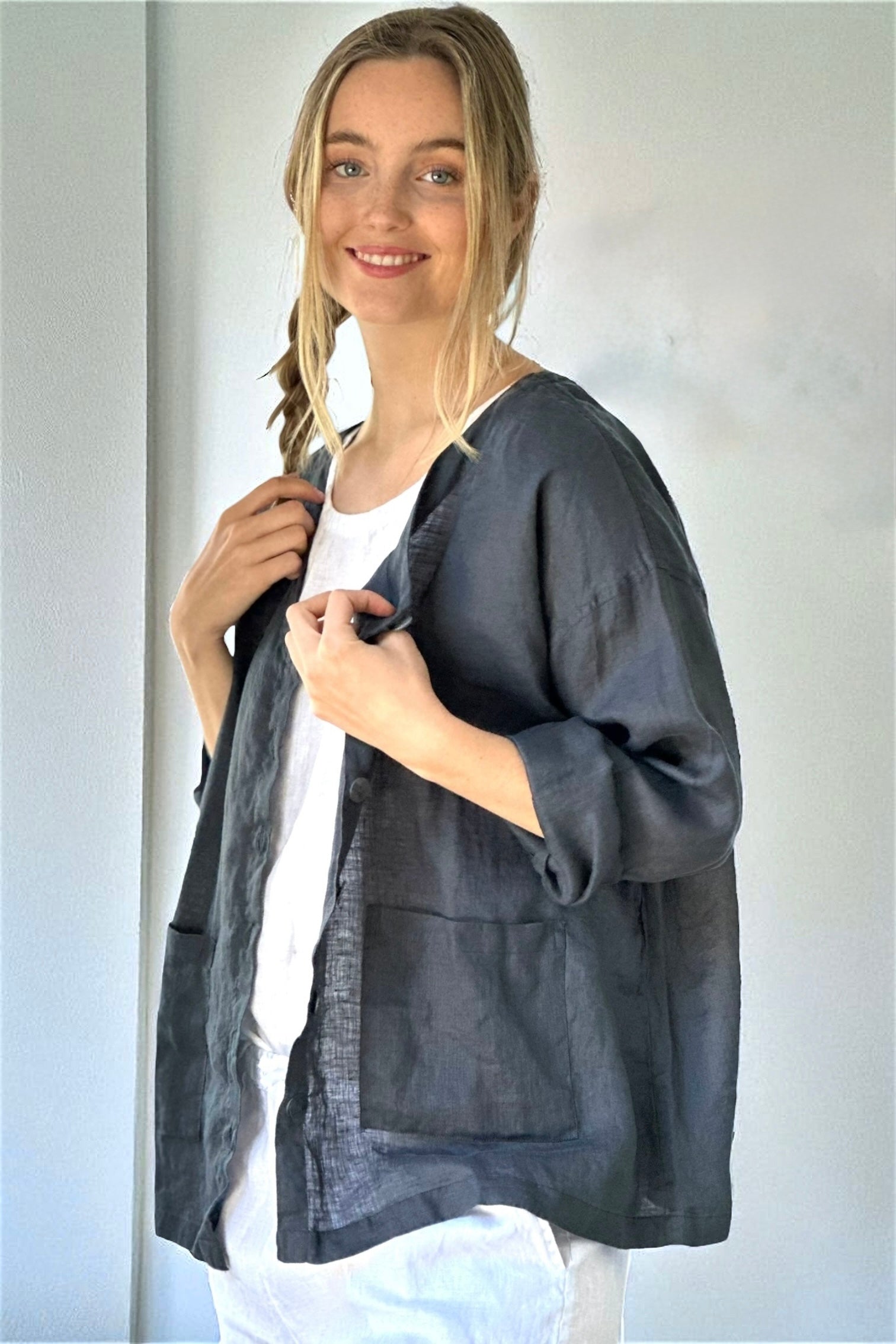 jamie jacket -charcoal linen Apparel