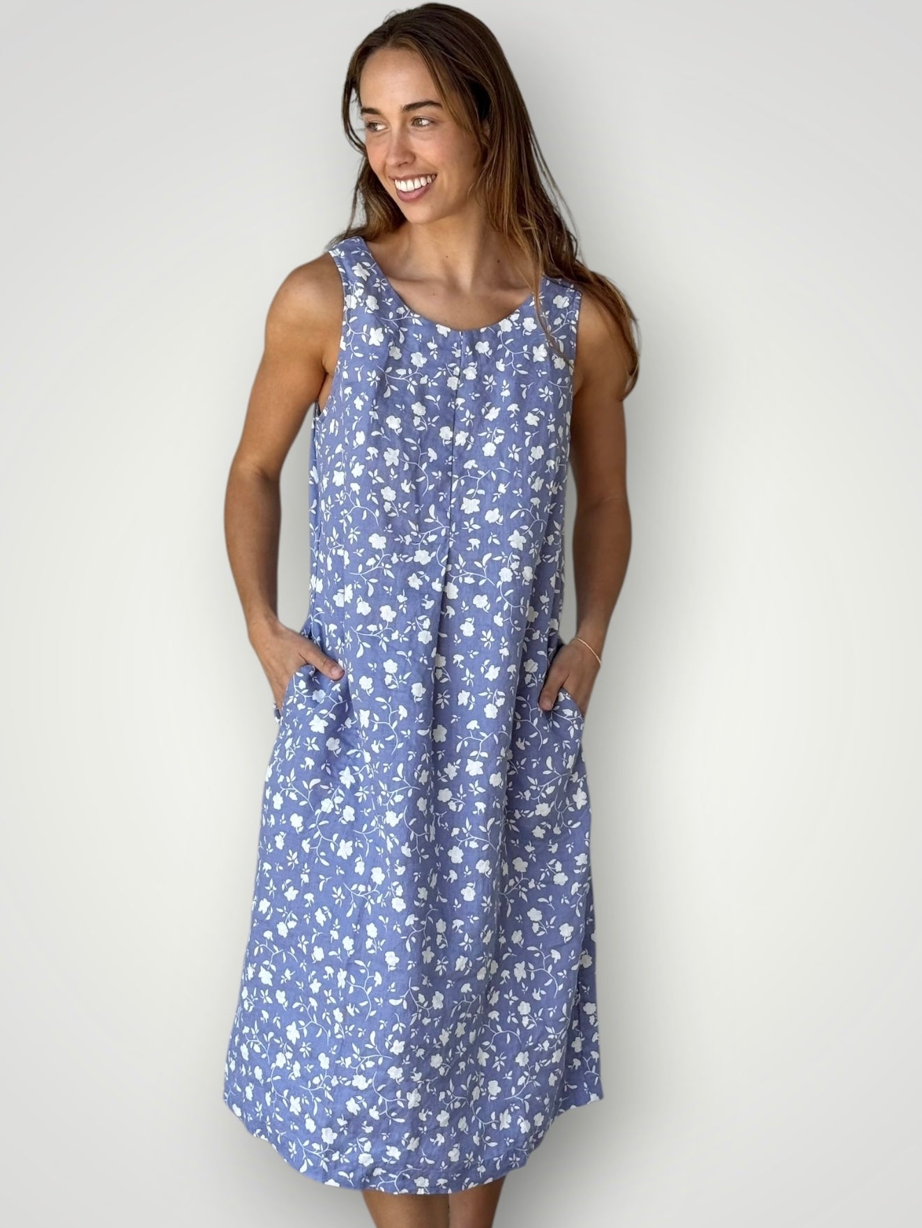 becky dress - cornflower floral linen Apparel