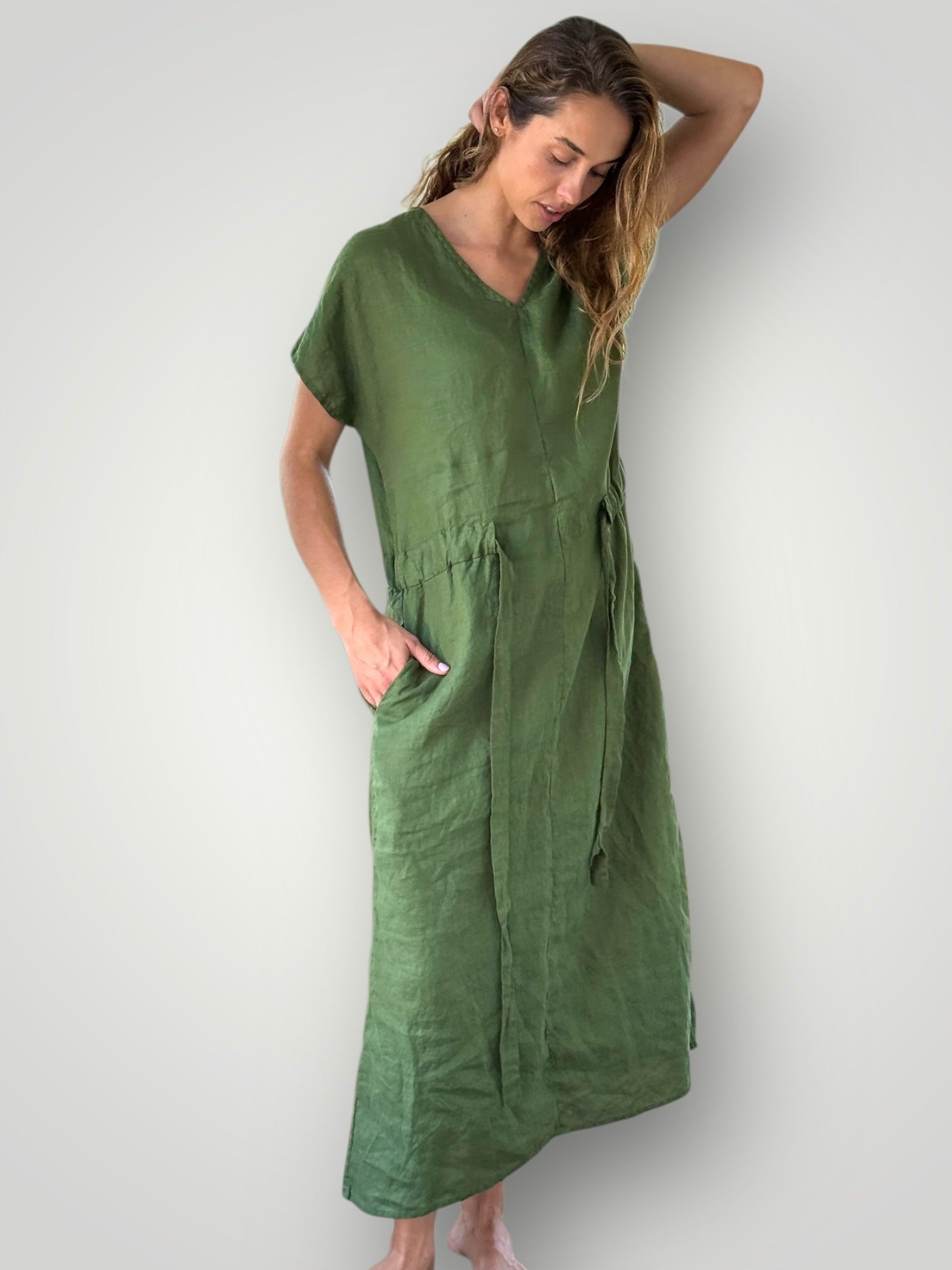 harper dress - moss linen Apparel