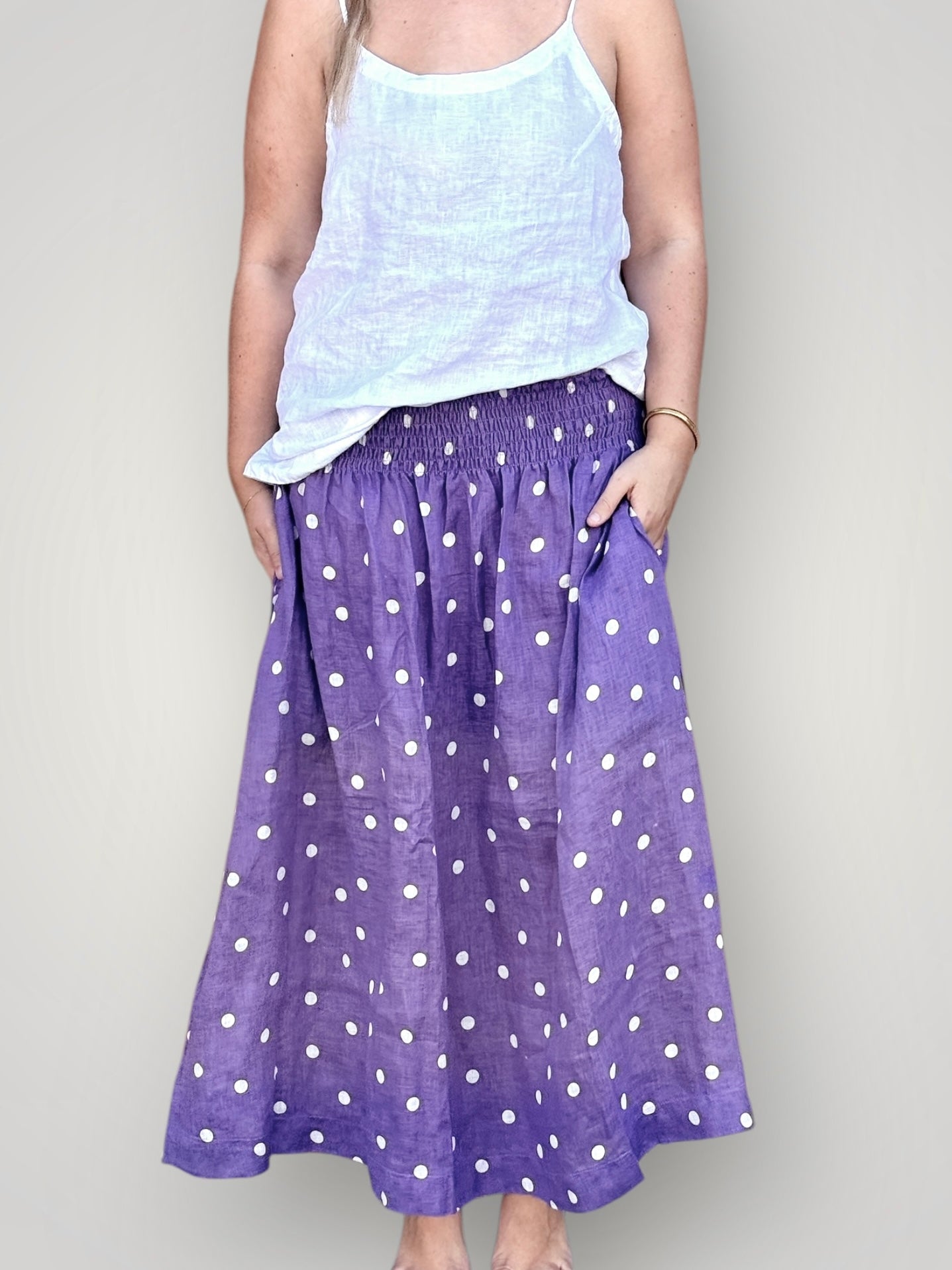 lulu skirt-orchid spot linen Apparel