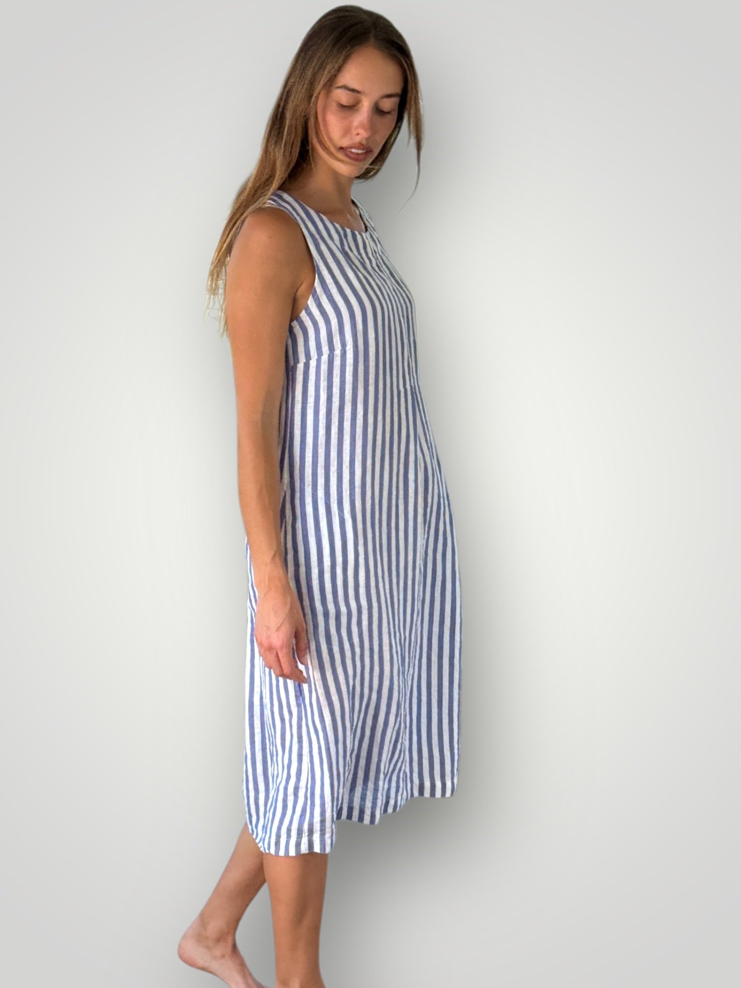 becky dress - cornflower stripe linen Apparel