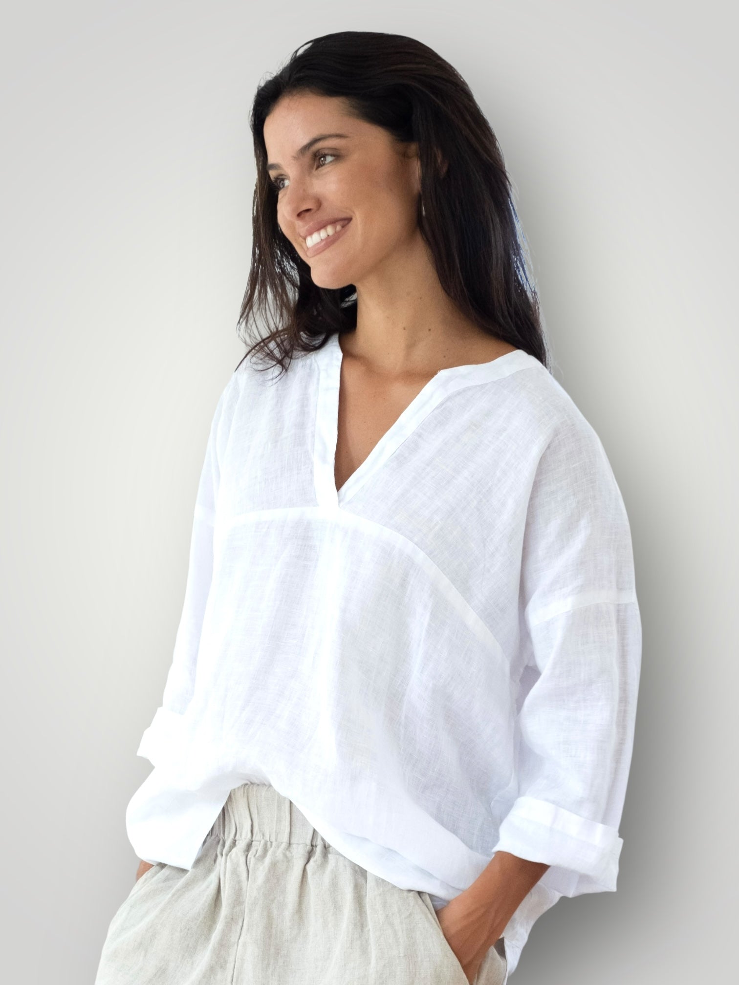 francis top - white linen Apparel