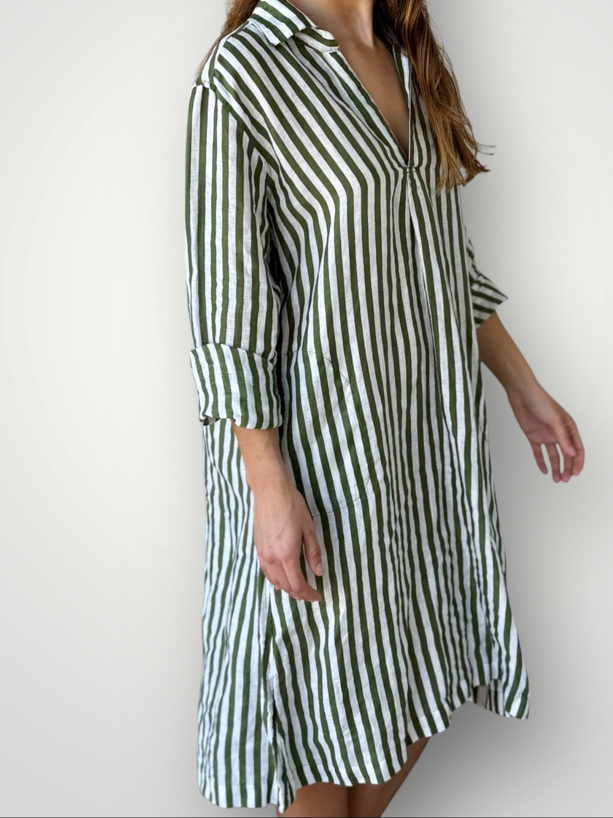 bianca dress -moss stripe linen Apparel
