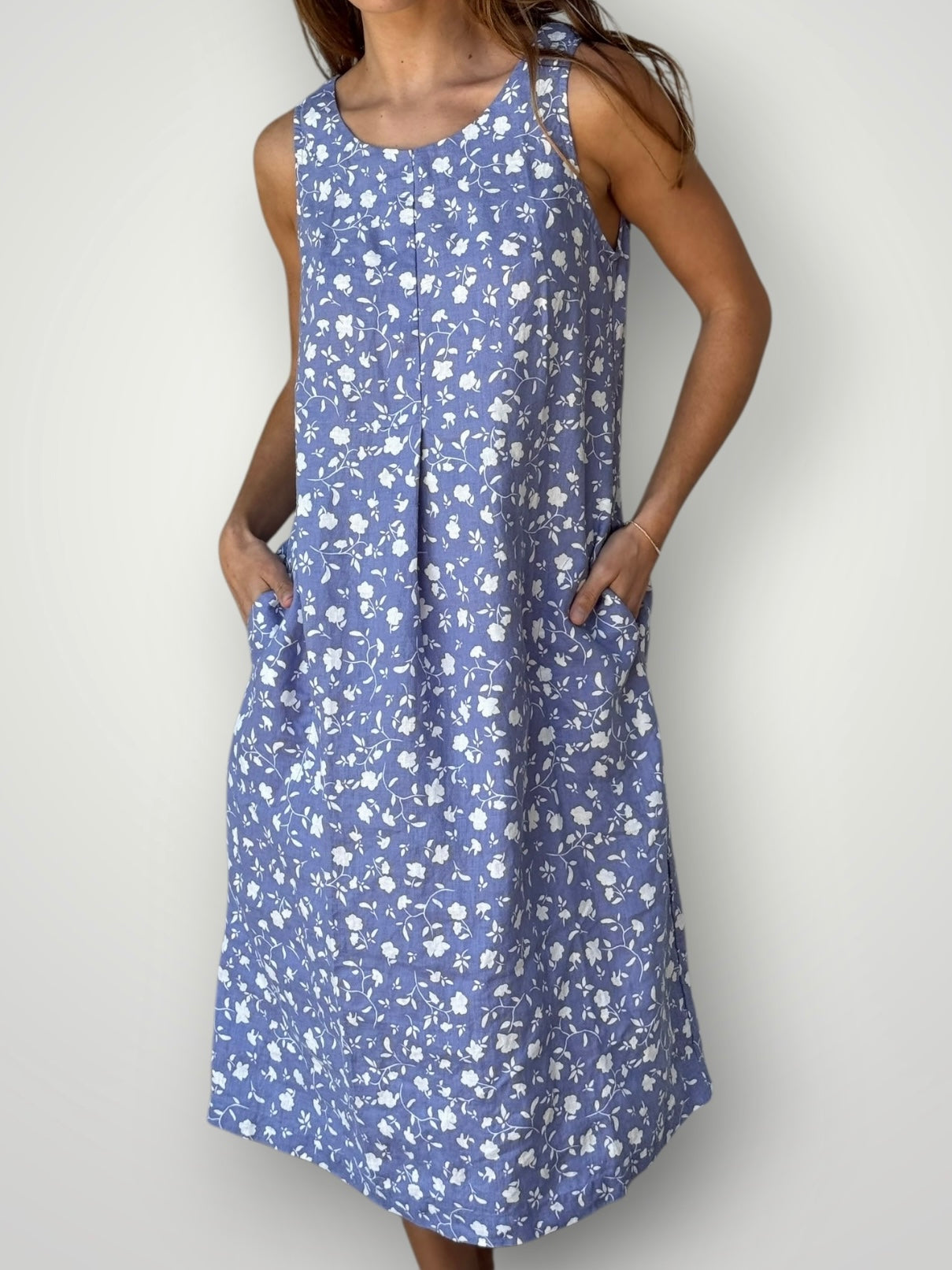 becky dress - cornflower floral linen Apparel