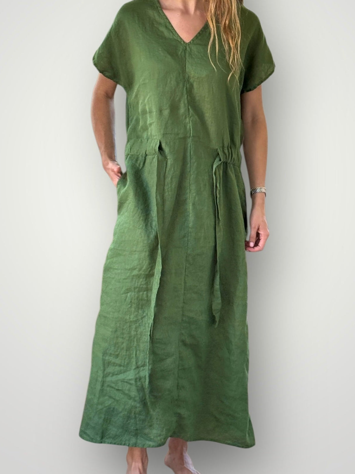 harper dress - moss linen Apparel