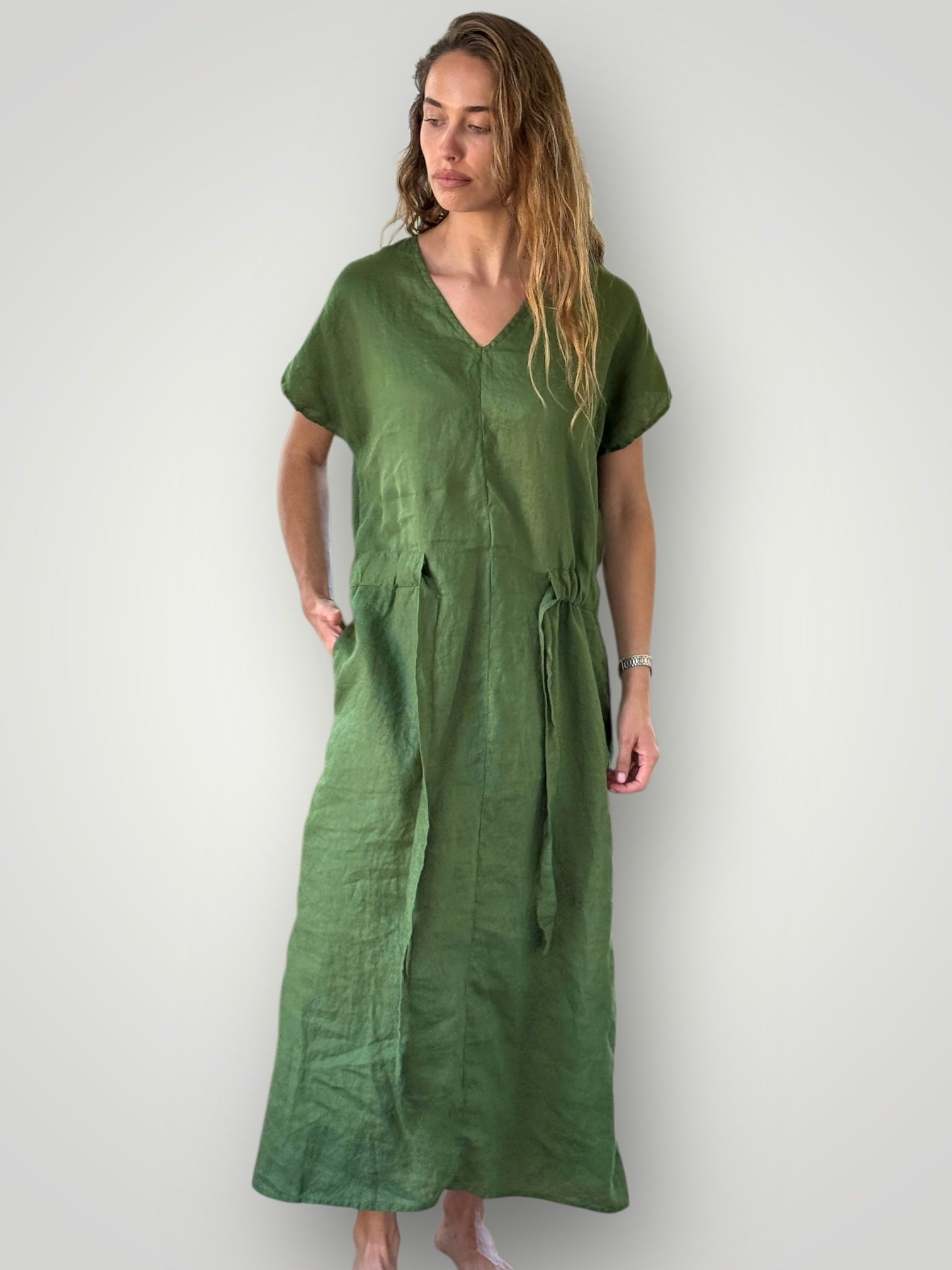 harper dress - moss linen Apparel