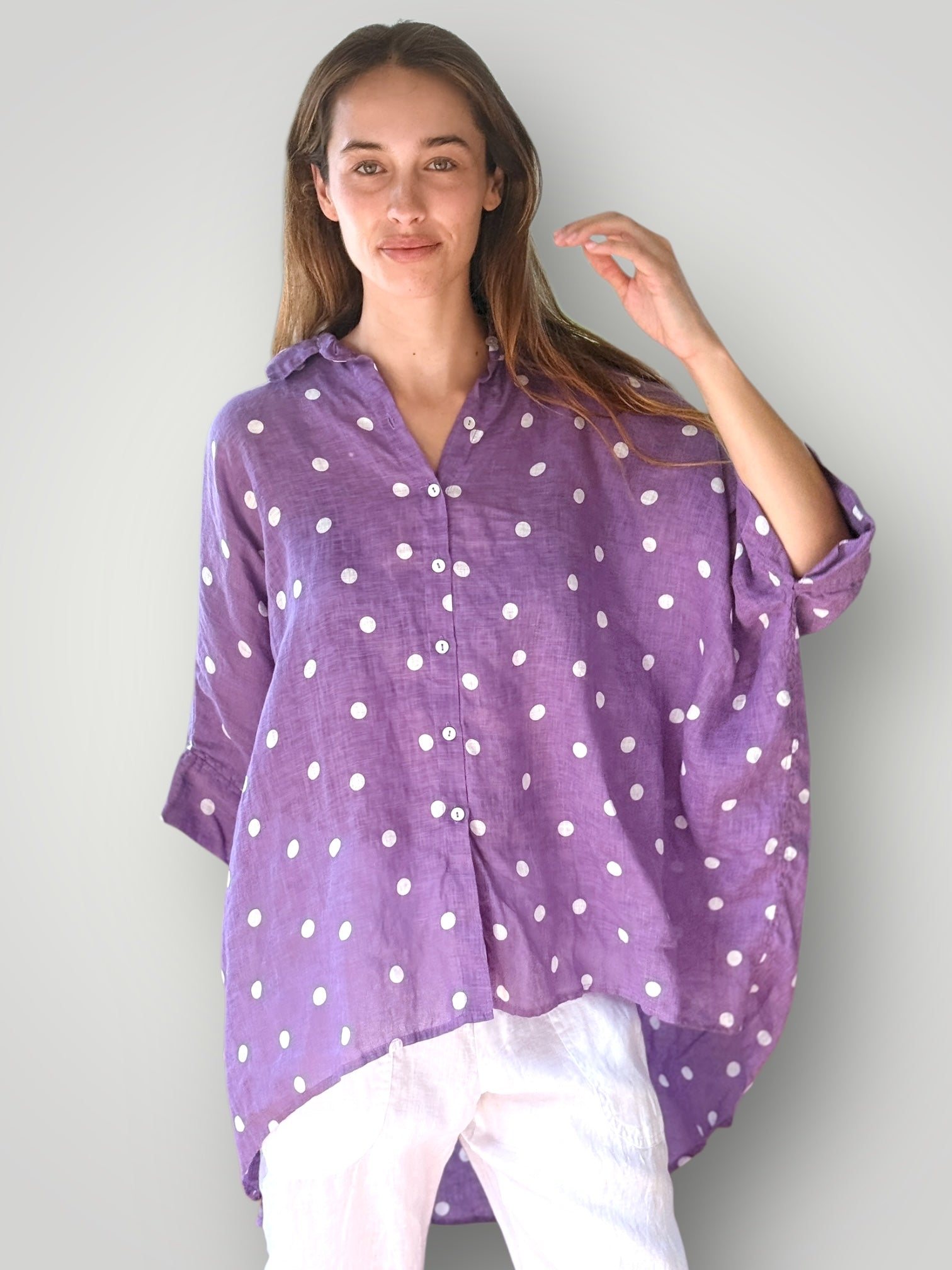 issey shirt - orchid spot linen Apparel