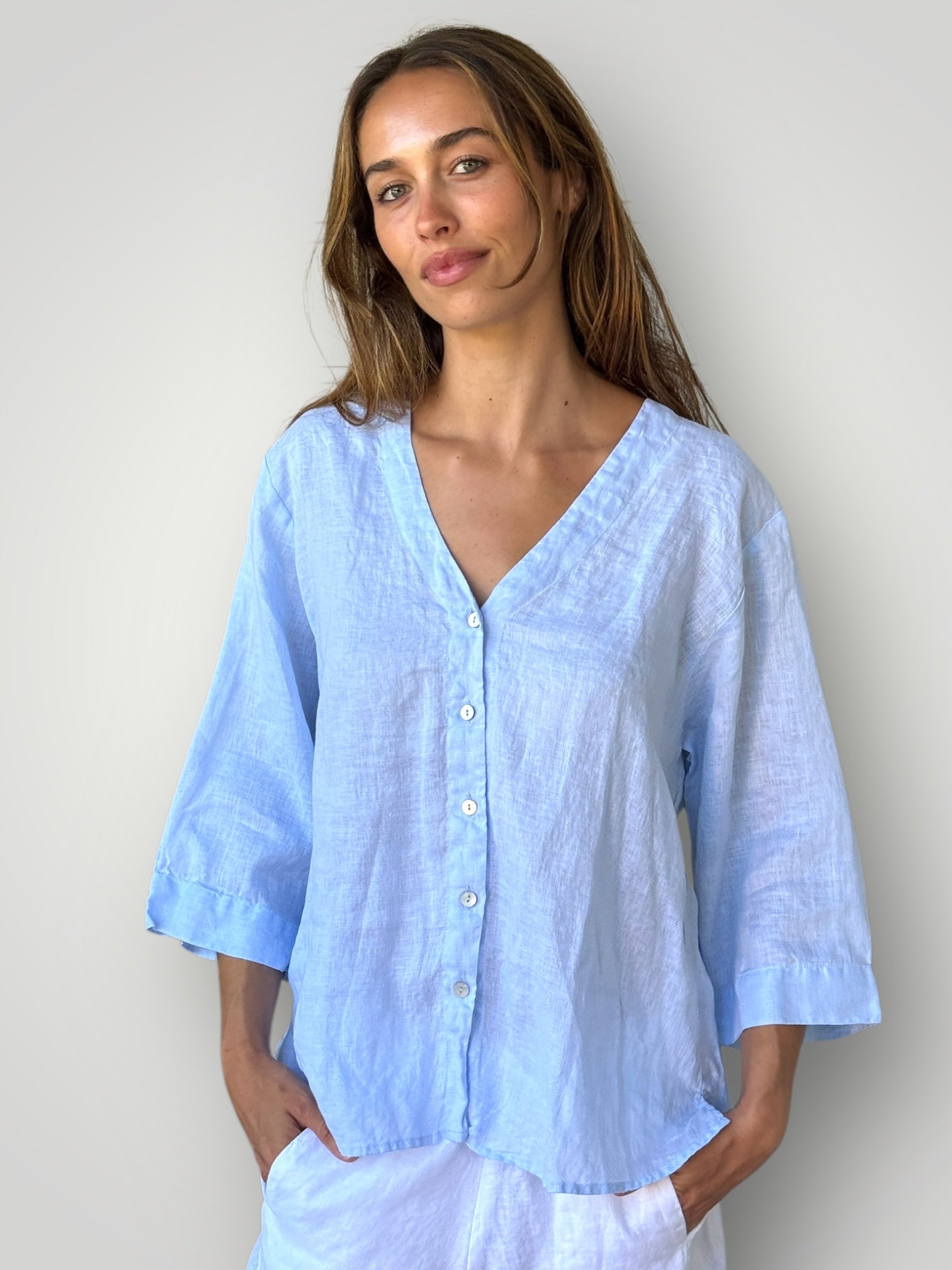 raine shirt - soft blue linen Apparel