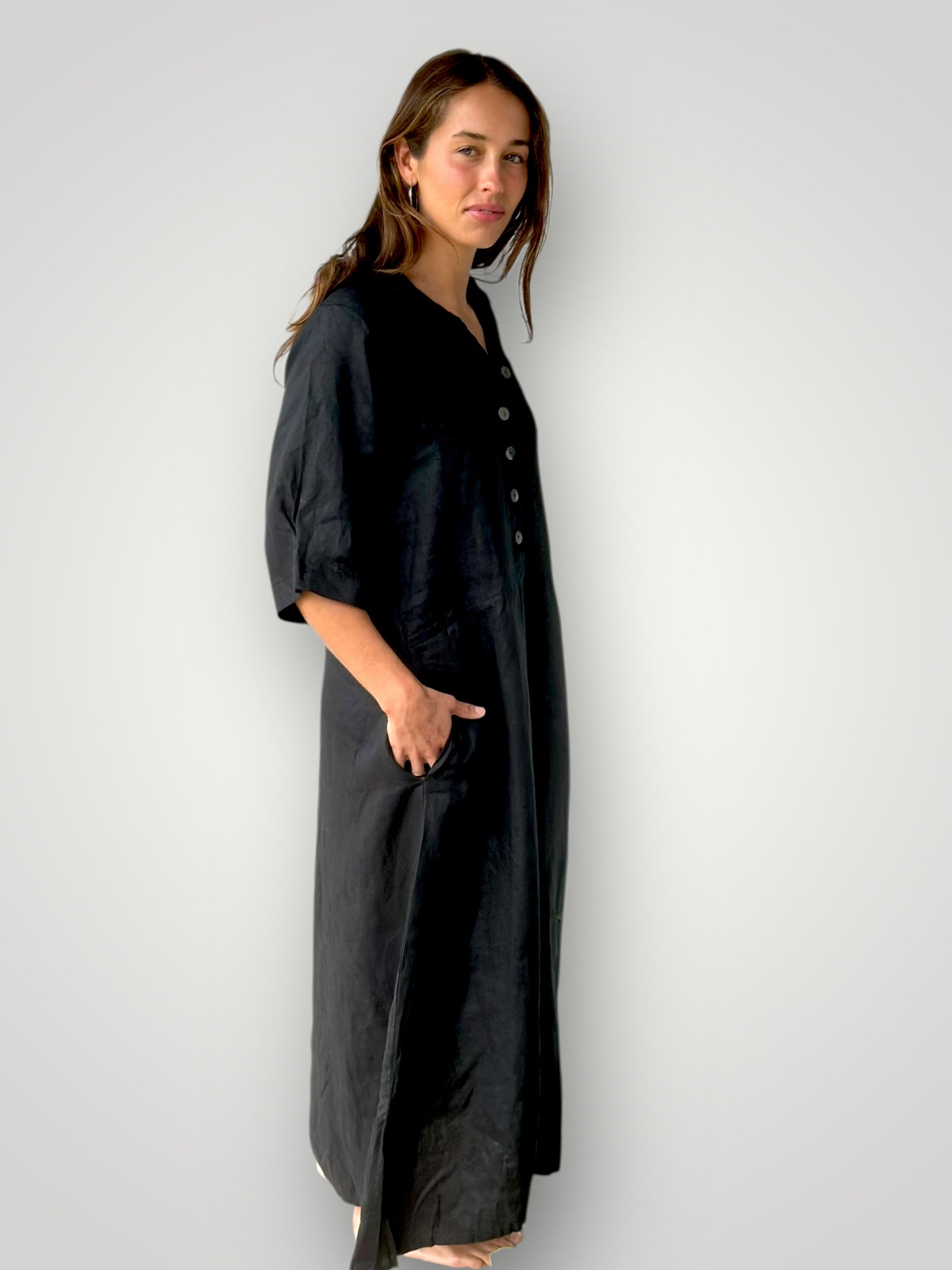 bridget dress - black linen Apparel