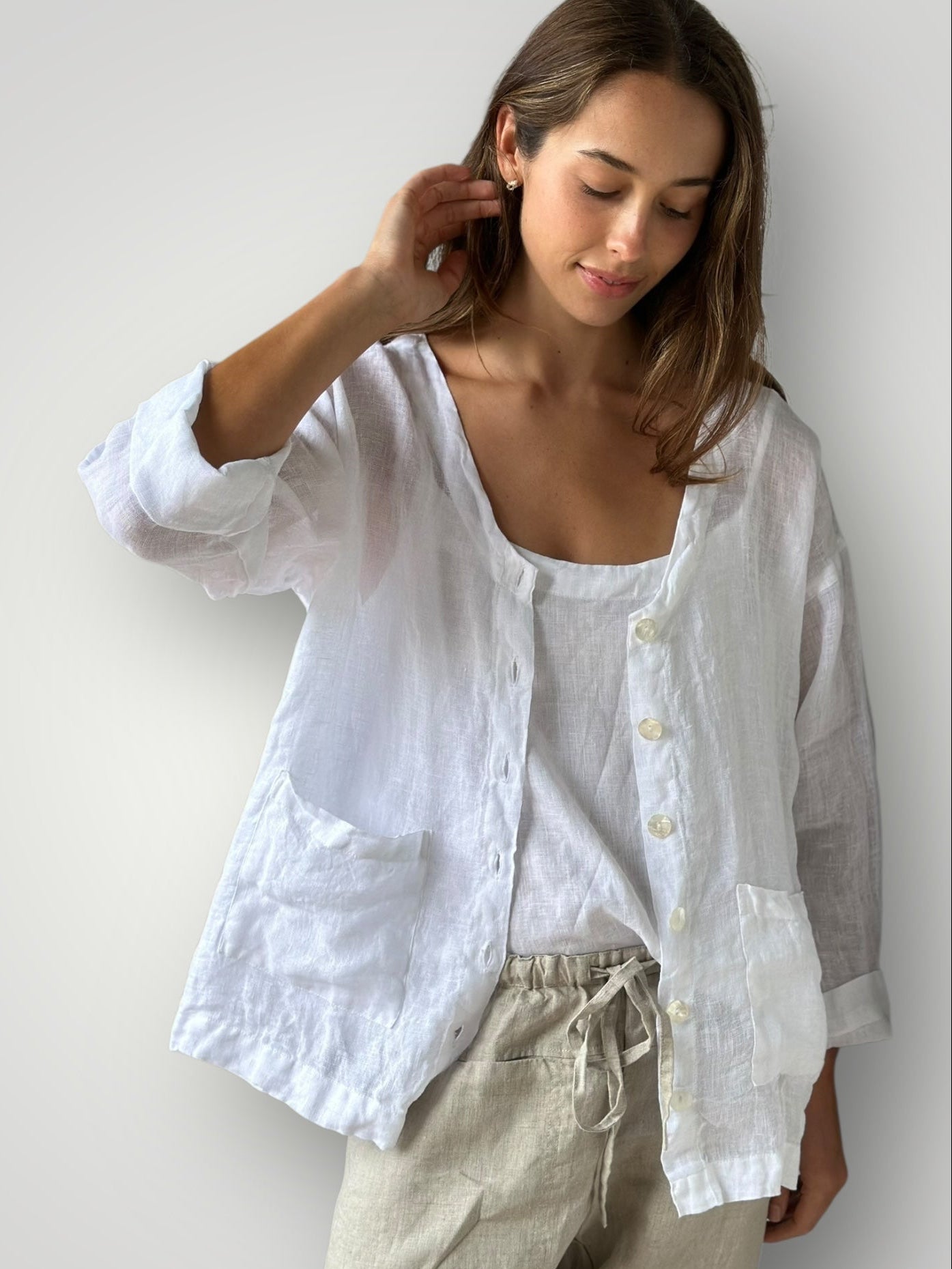 jamie jacket - white linen gauze Apparel