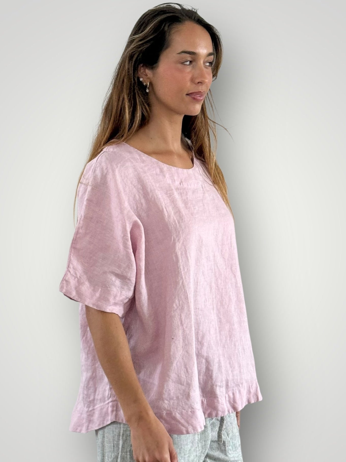 mia top - peony pink linen Apparel