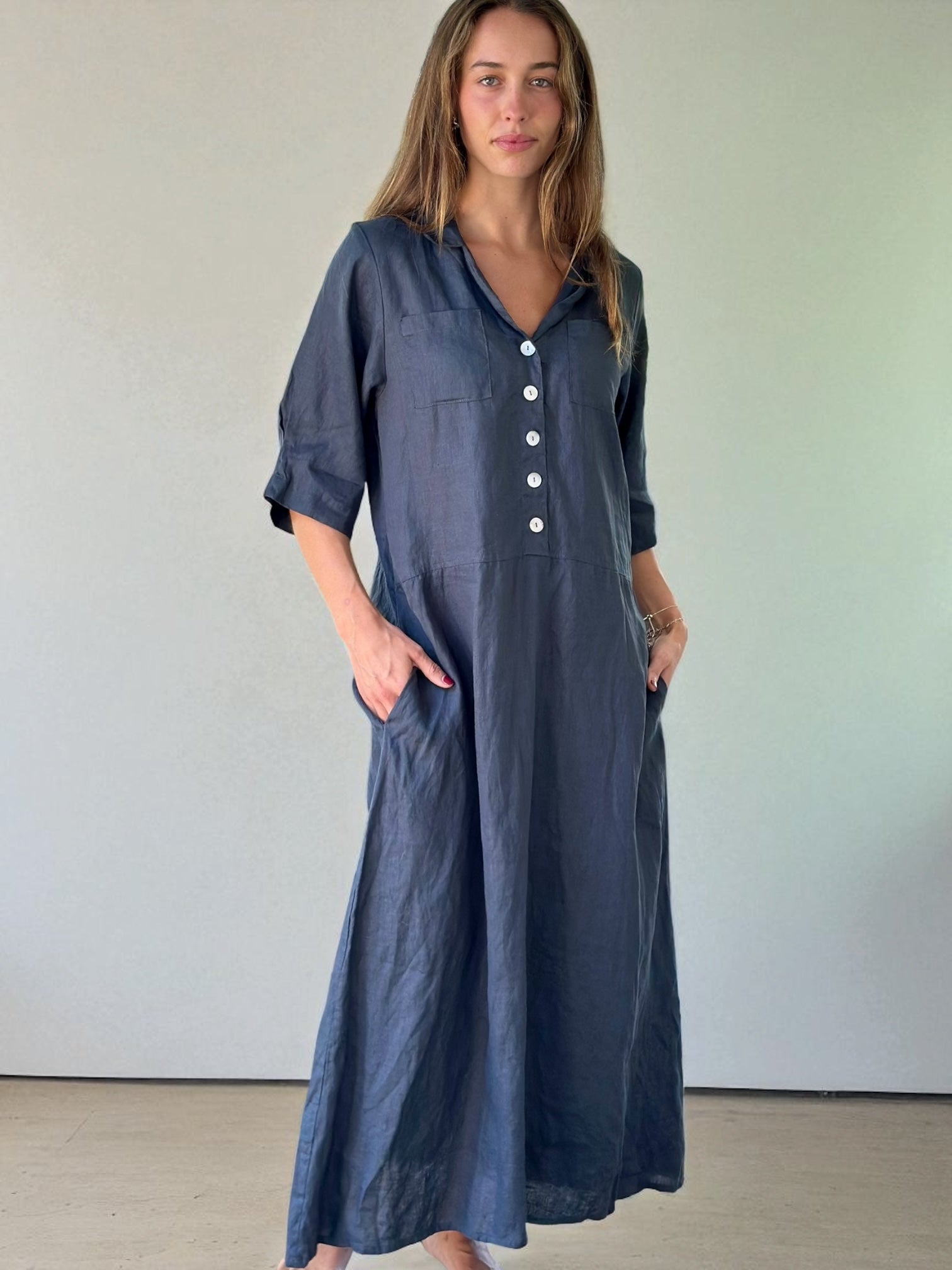 bridget dress-charcoal linen Apparel