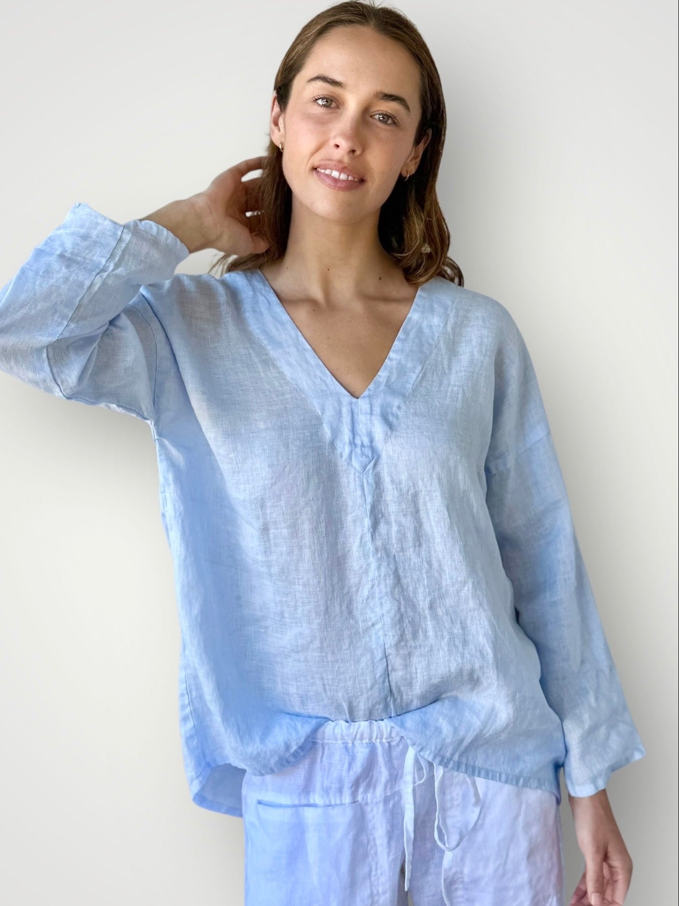 paige top - soft blue linen Apparel