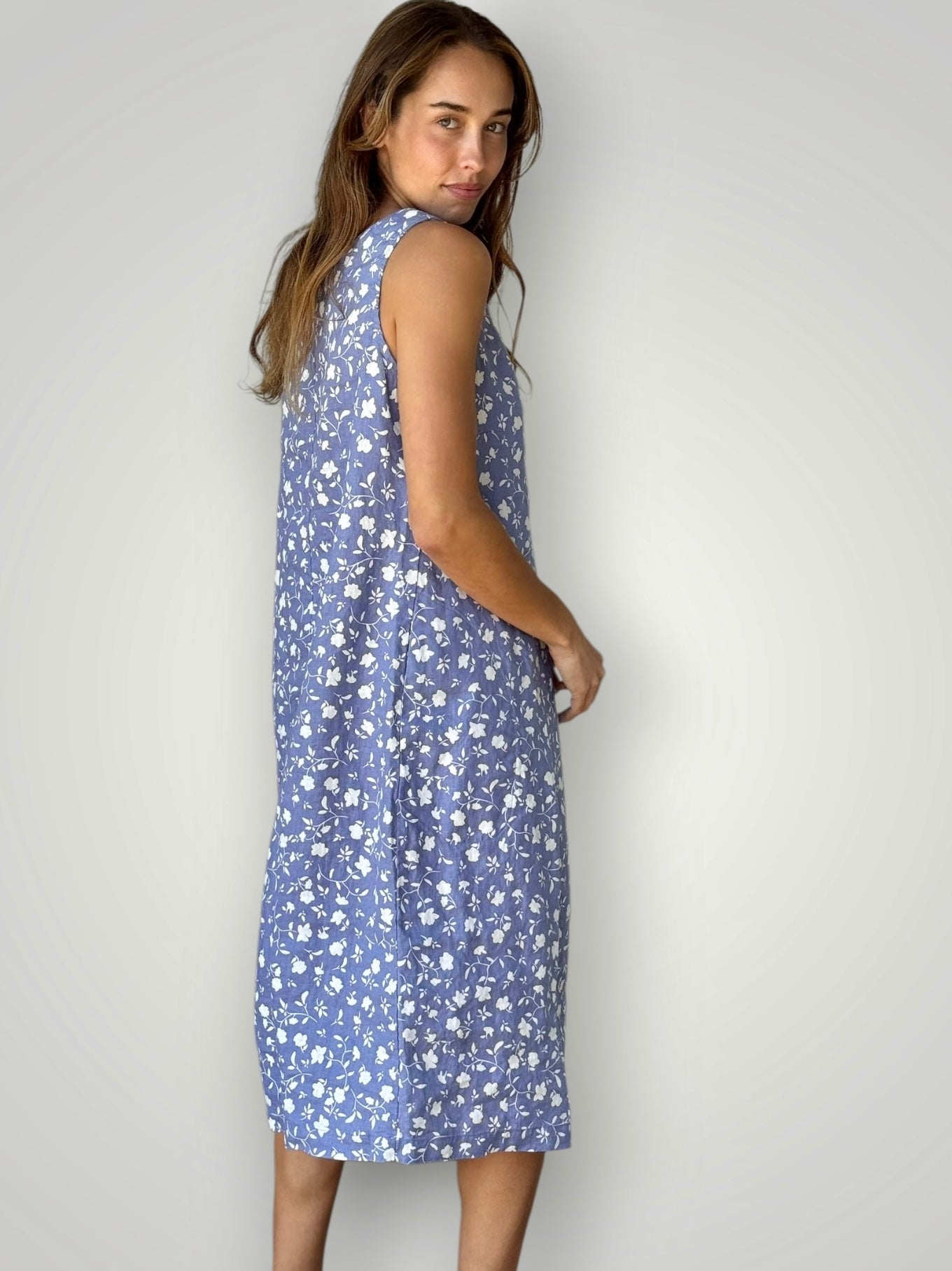 becky dress - cornflower floral linen Apparel