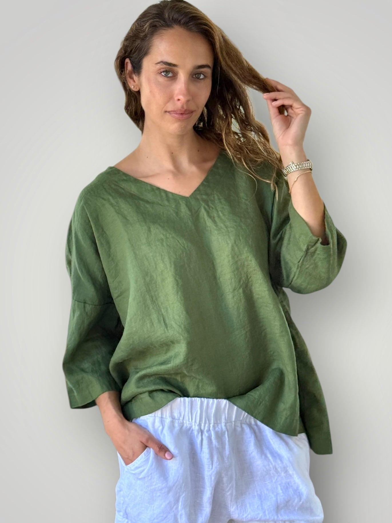 lydia top - moss linen Apparel