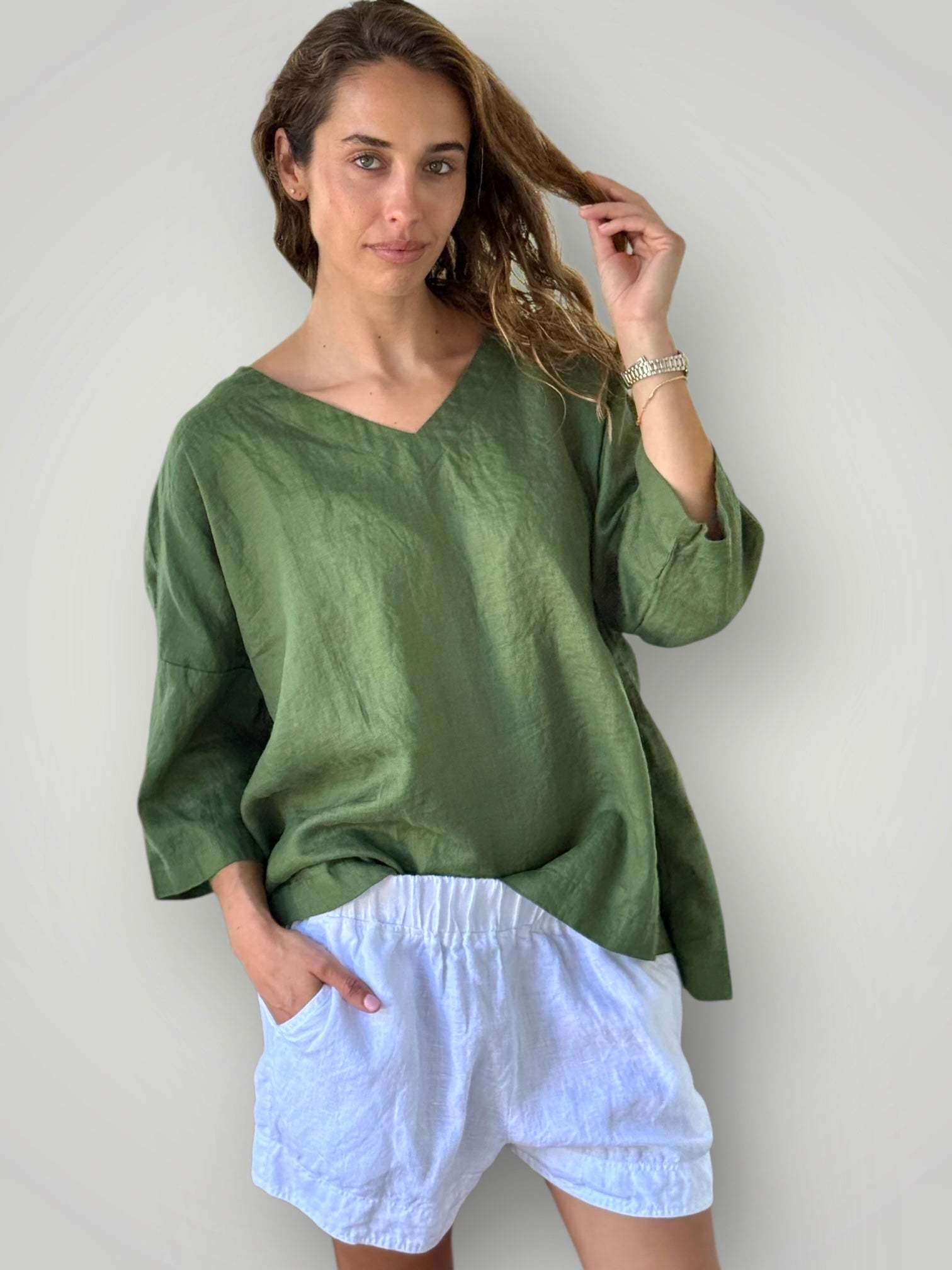 lydia top - moss linen Apparel