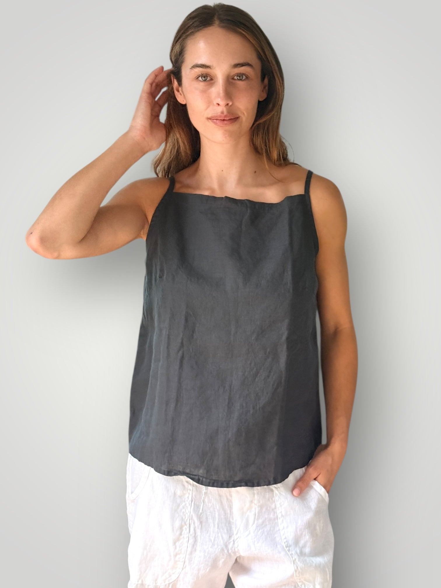 milly tank - charcoal linen Apparel