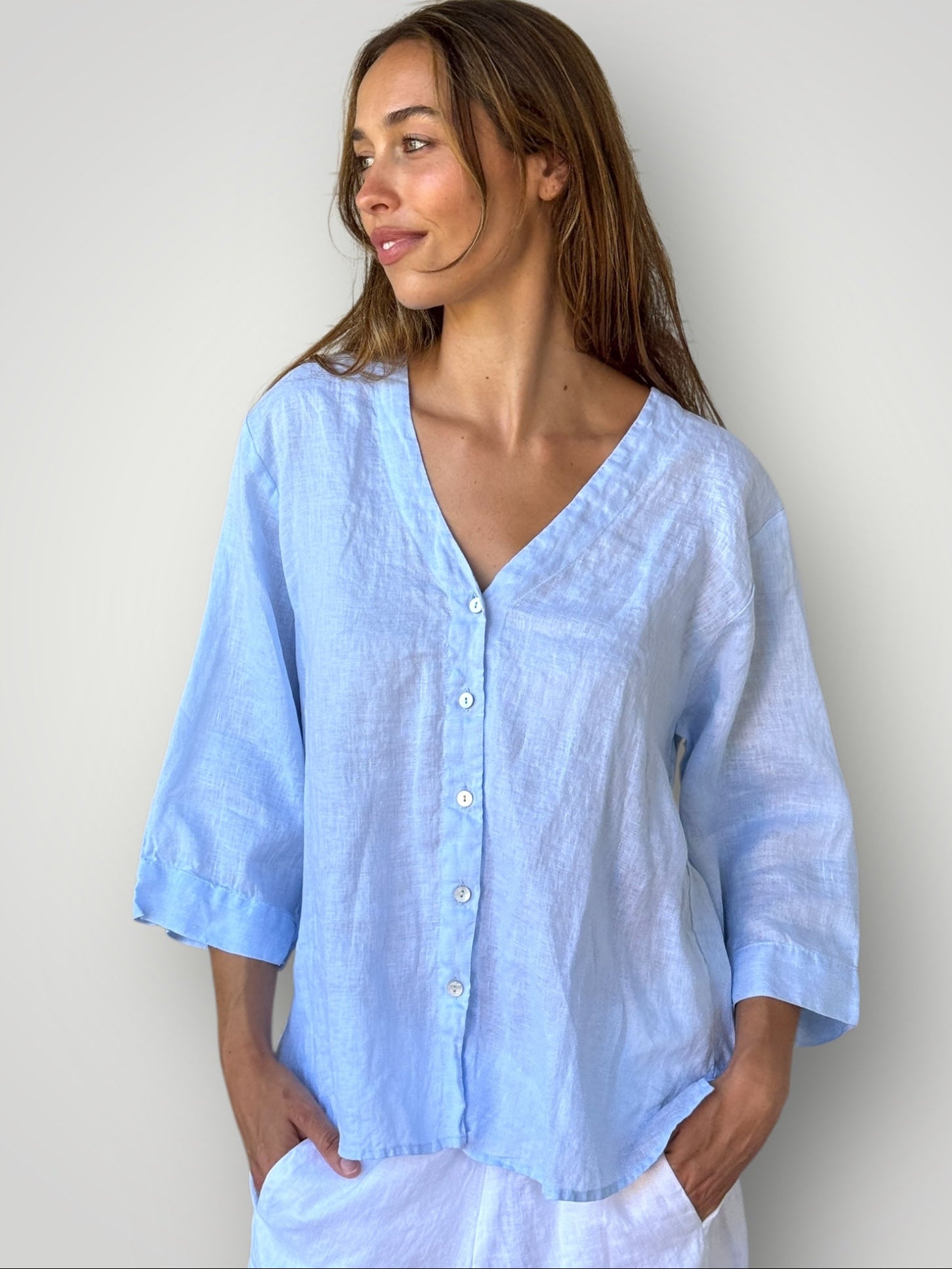 raine shirt - soft blue linen Apparel