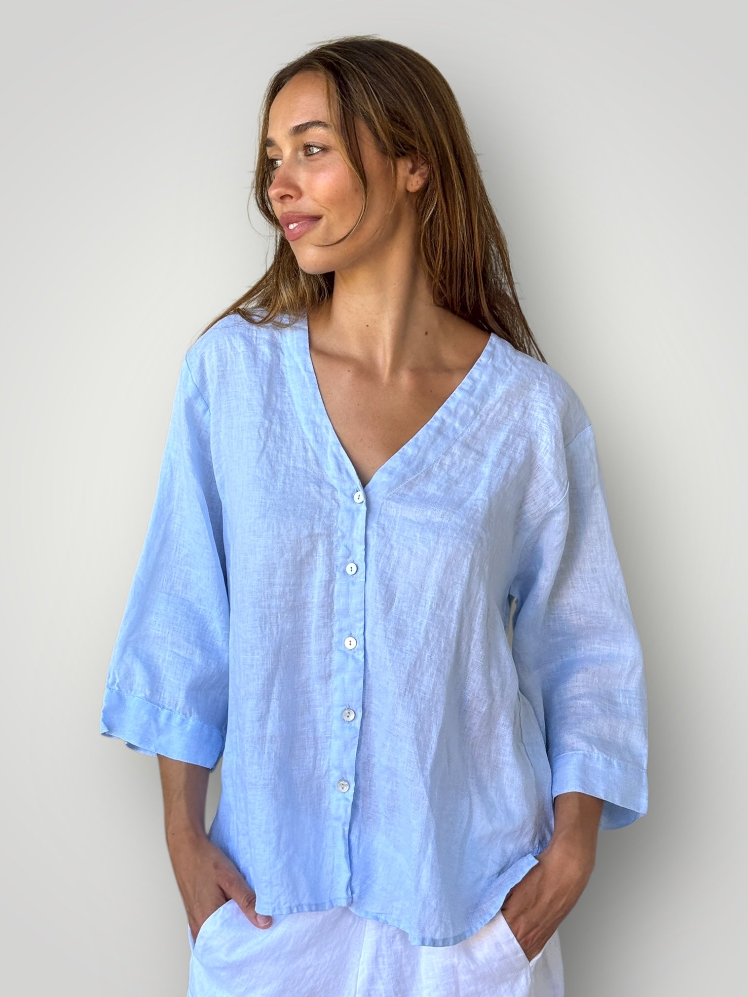 raine shirt - soft blue linen Apparel