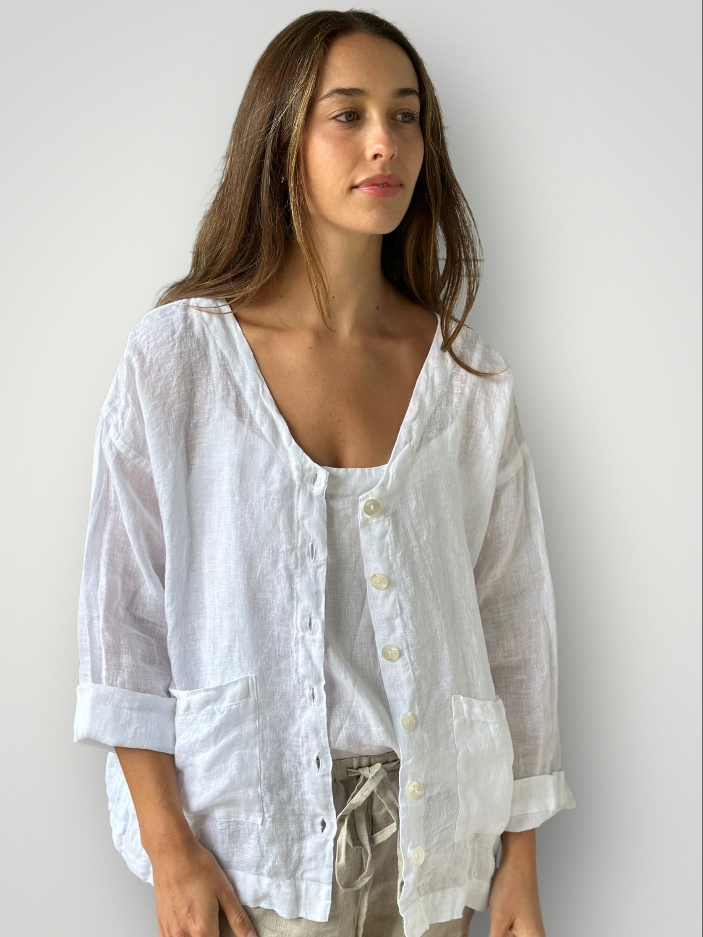 jamie jacket - white linen gauze Apparel