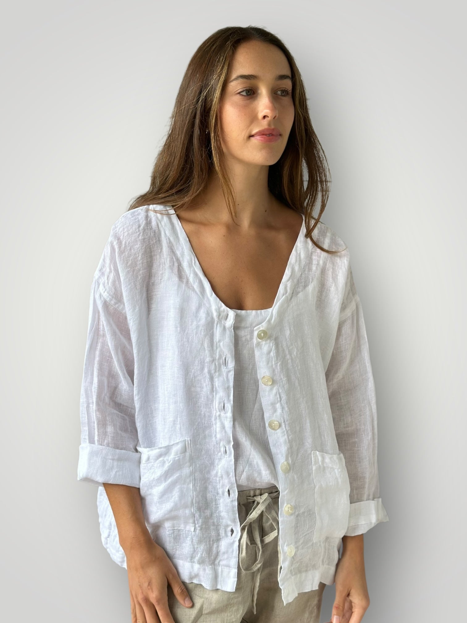 jamie jacket - white linen gauze Apparel